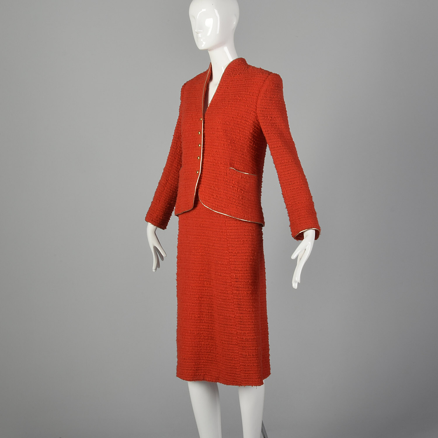 M Beni Salvadori Sara Fredericks 1970s Bright Red Open Knit Skirt Suit 70s VTG