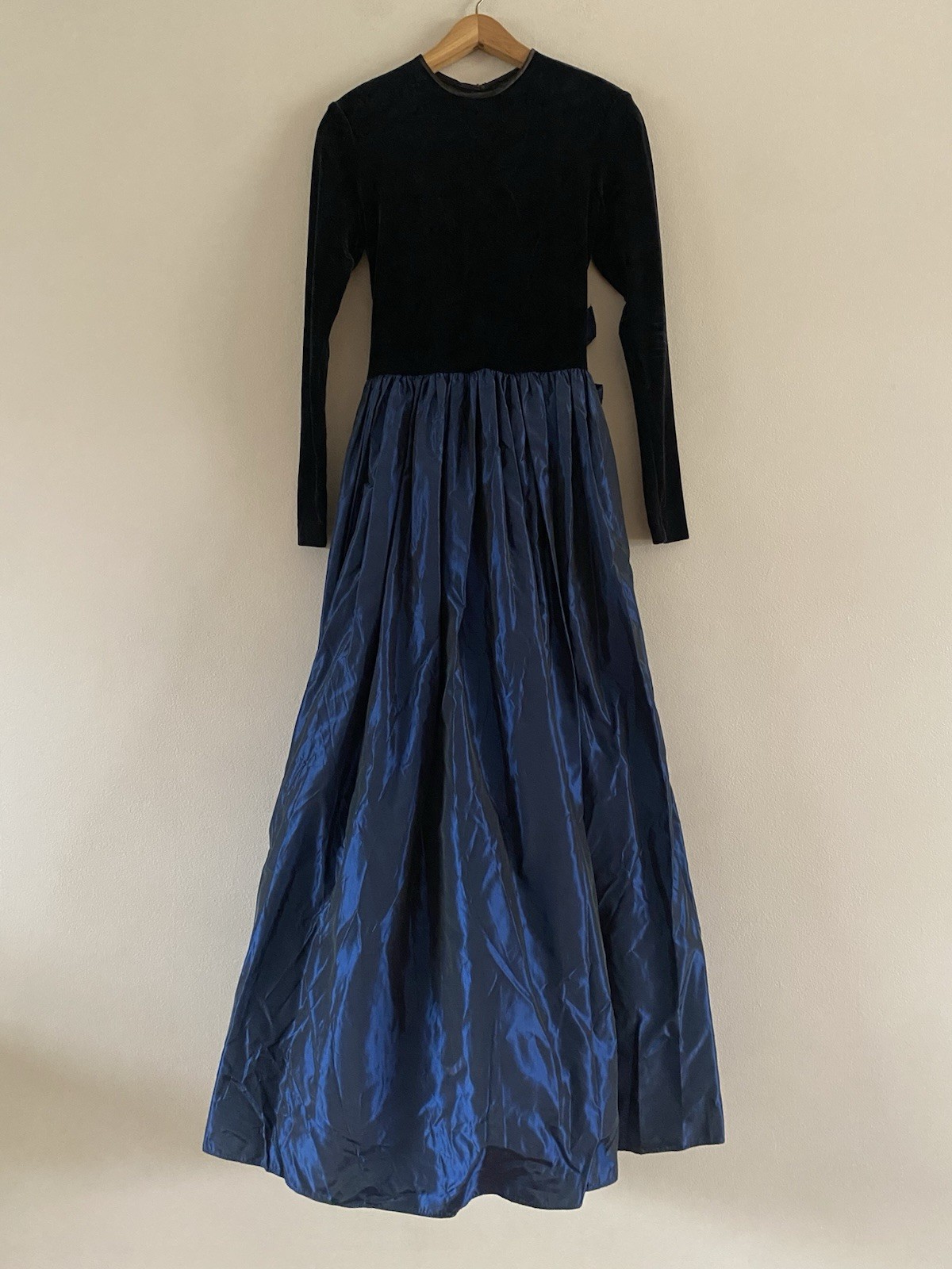 Vtg. Jessica McClintock Bridal Black Velvet Iridescent Taffeta Maxi Dress Size 6