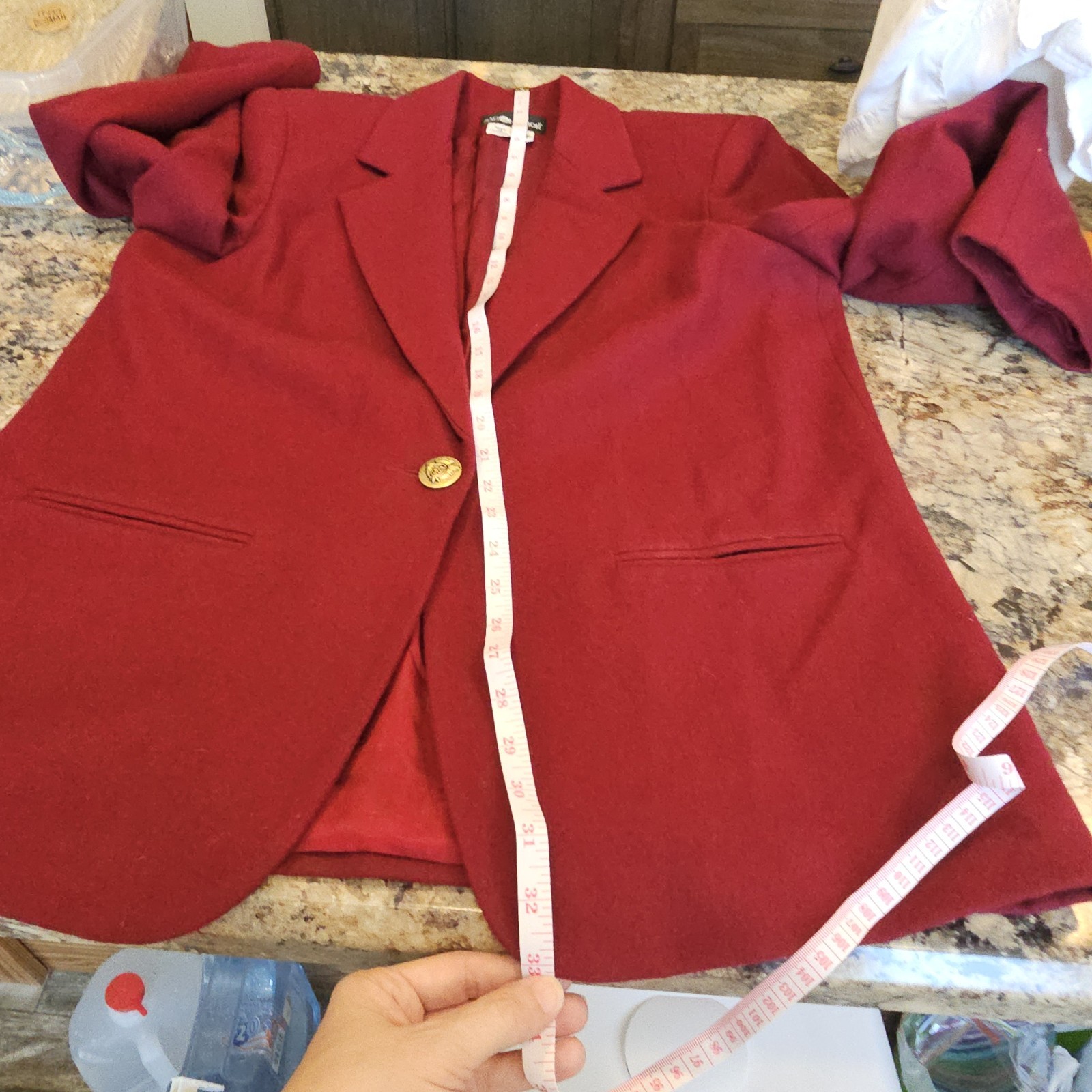 Sag Harbor Burgundy Wool Blend Blazer Women’s Size 12 Gold Crest…