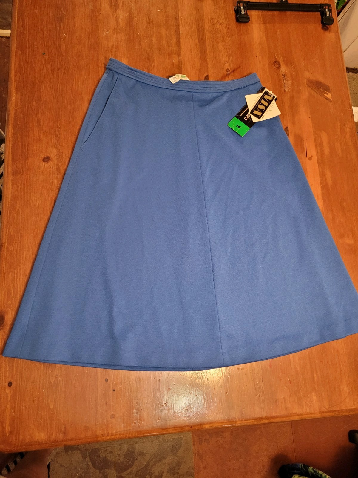 NWT Vintage 70s Alex Colman Blue A-Line Skirt Sz 14 Deadstock Trevira Polyester