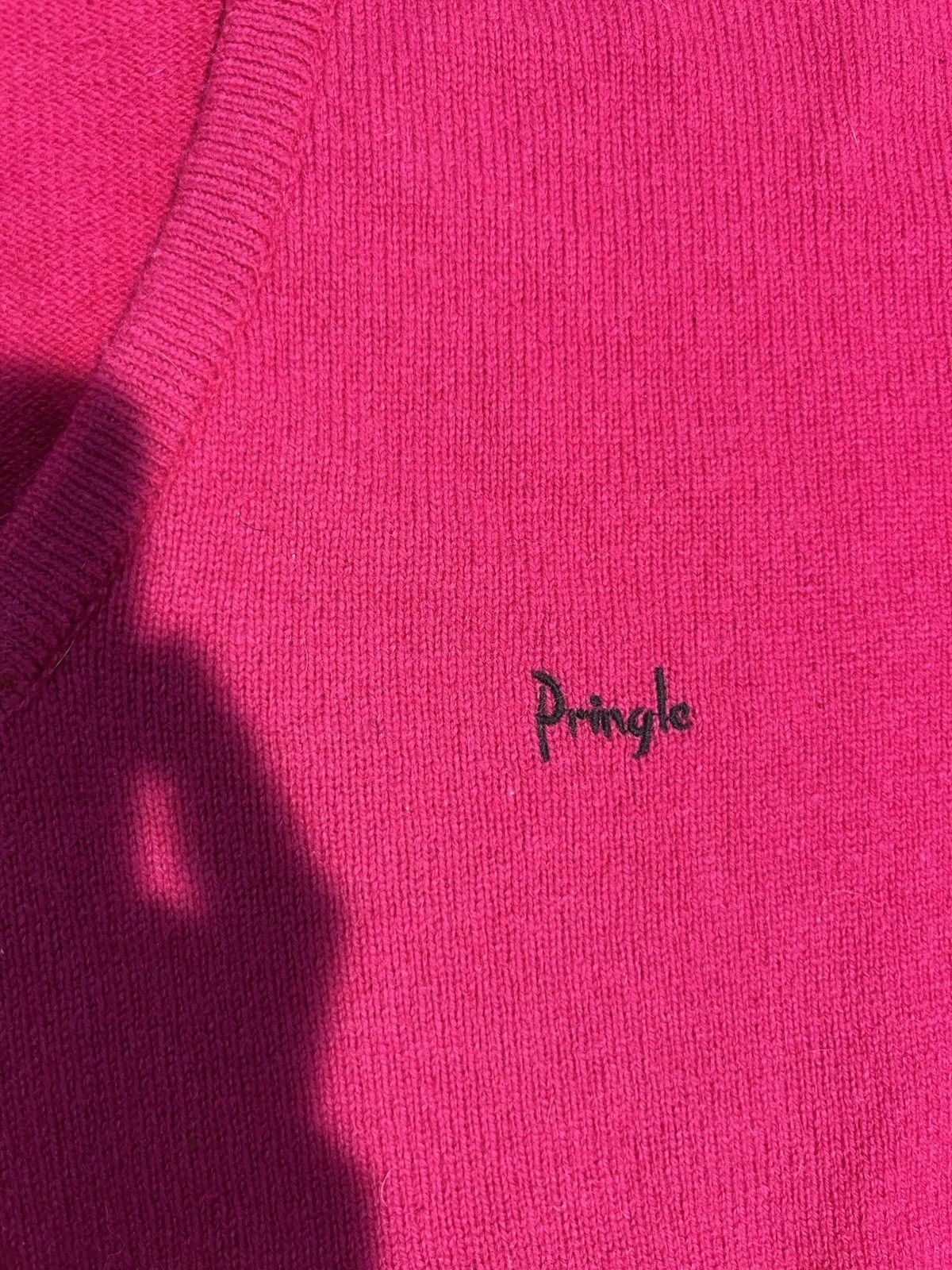 vtg Pringle 100% Wool Sweater Scotland Made Pink Purple V-Neck Knit Women Medium