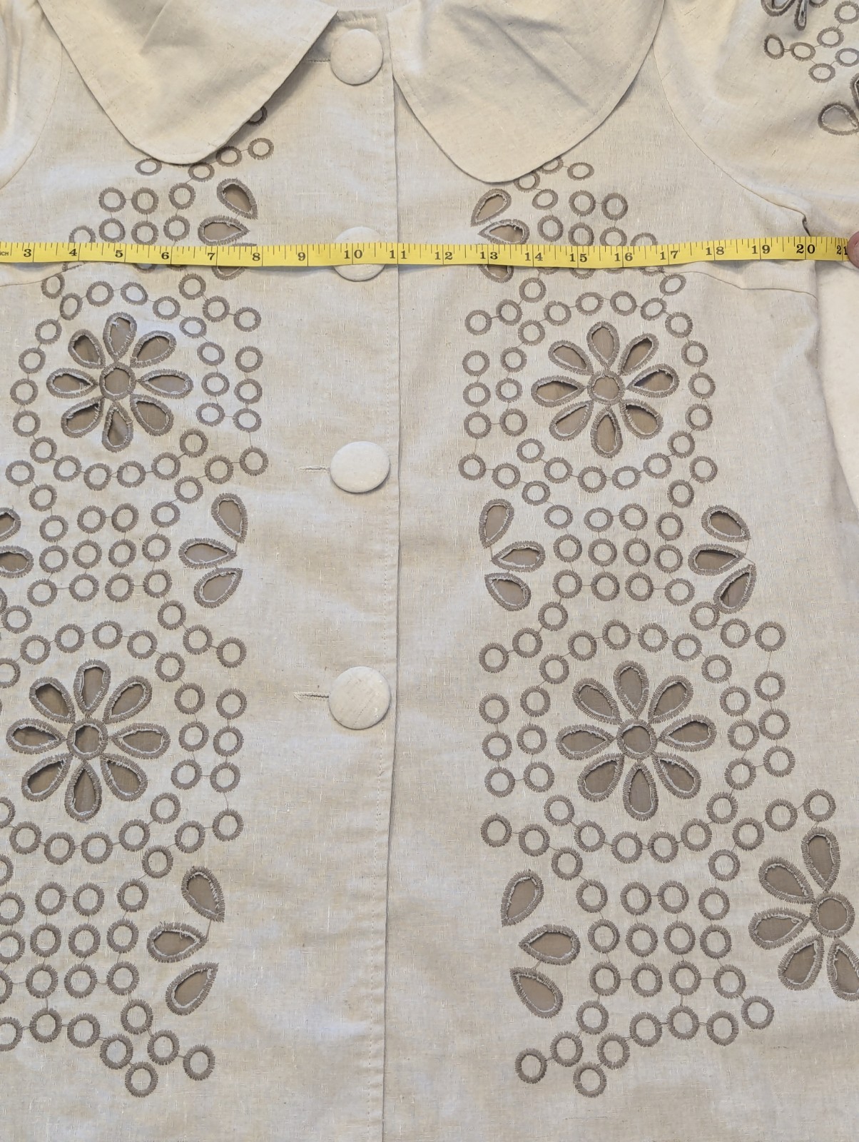Adele Dallas Orr Medium Linen Embroidered Cutwork Jacket Retro 50s 60s Artisanal