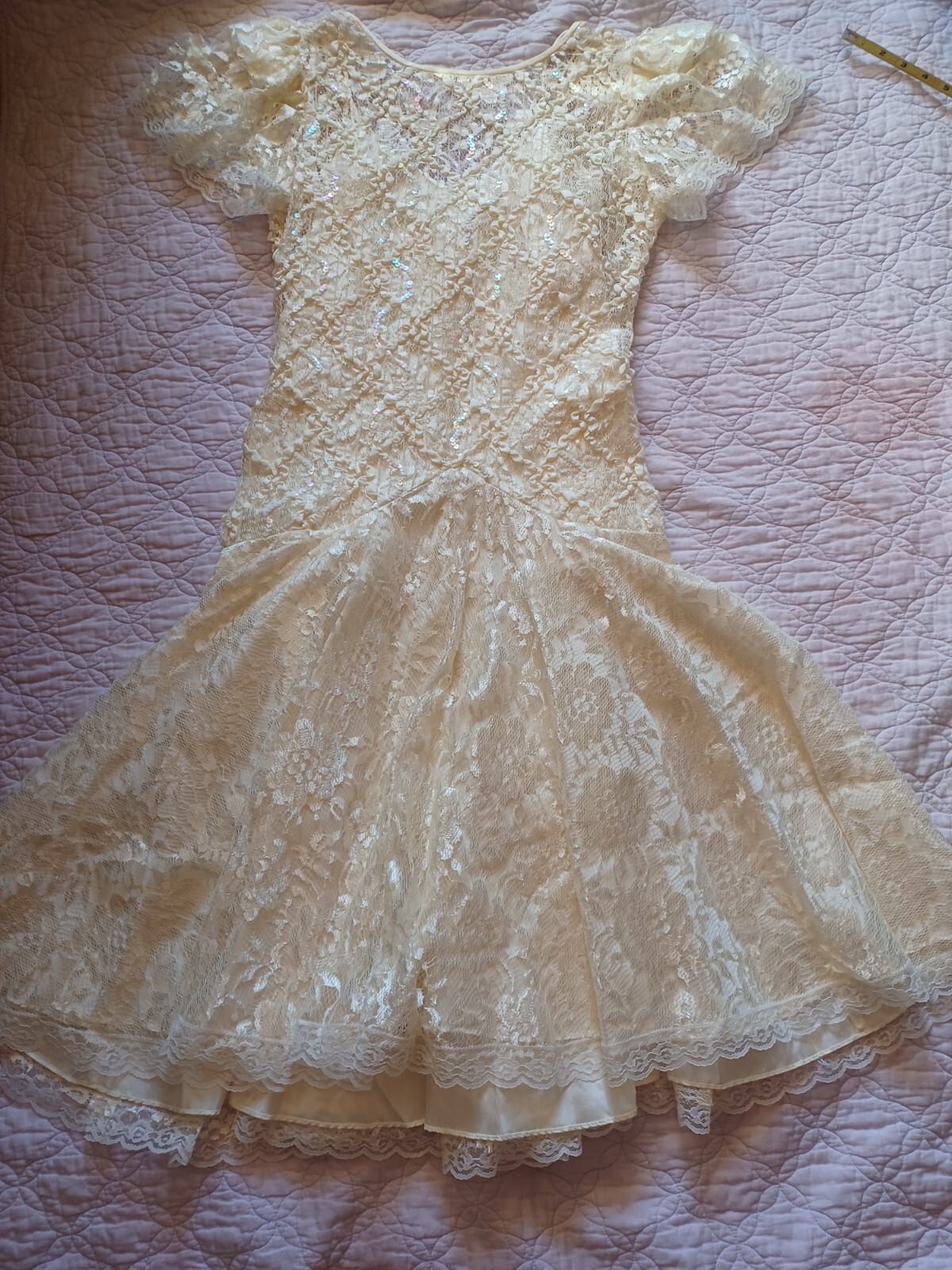 yellow/cream sequence and lace dress vintage size 10
