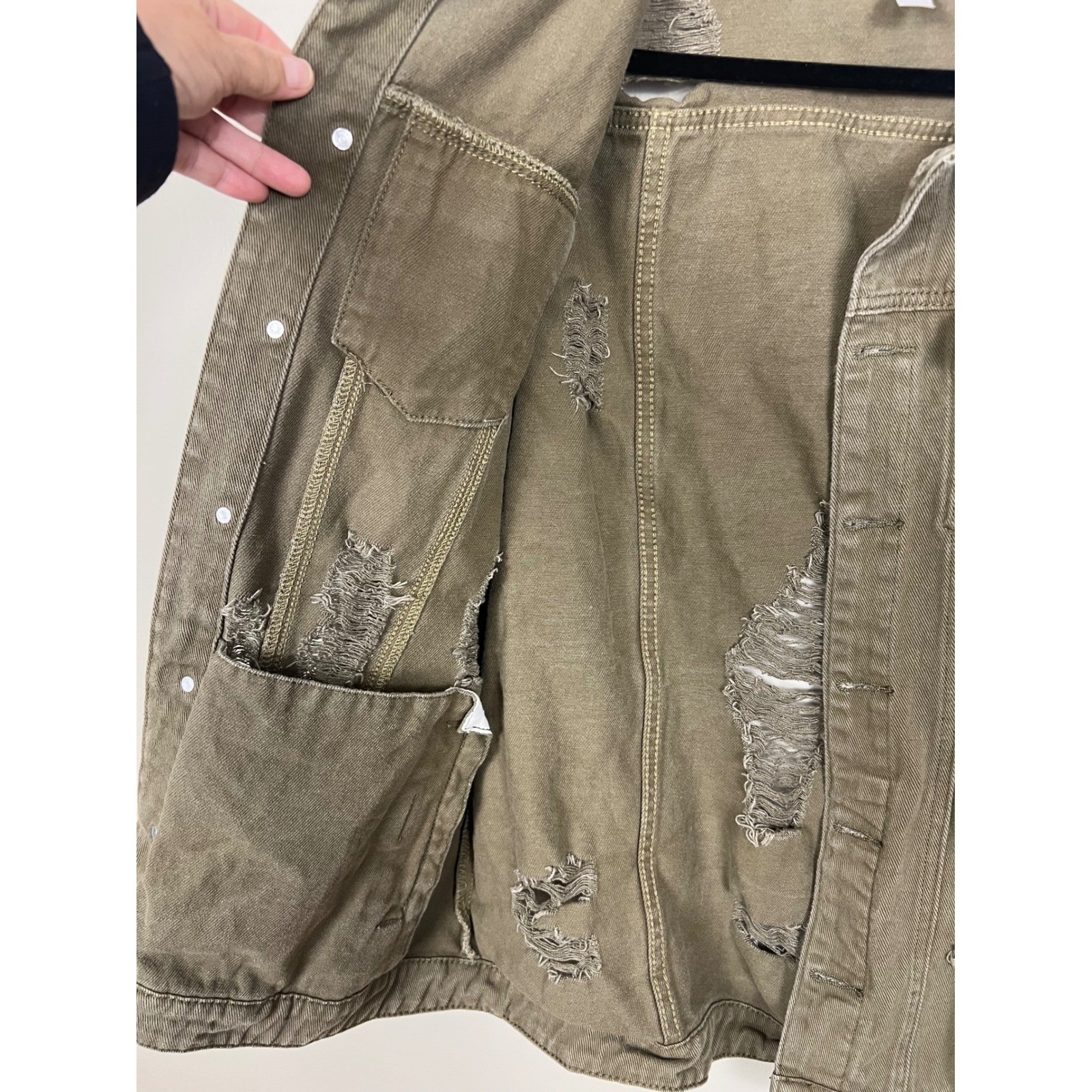 Vintage Miss Sixty Distressed Denim Trucker Jacket Olive Green TCO Rebrand L