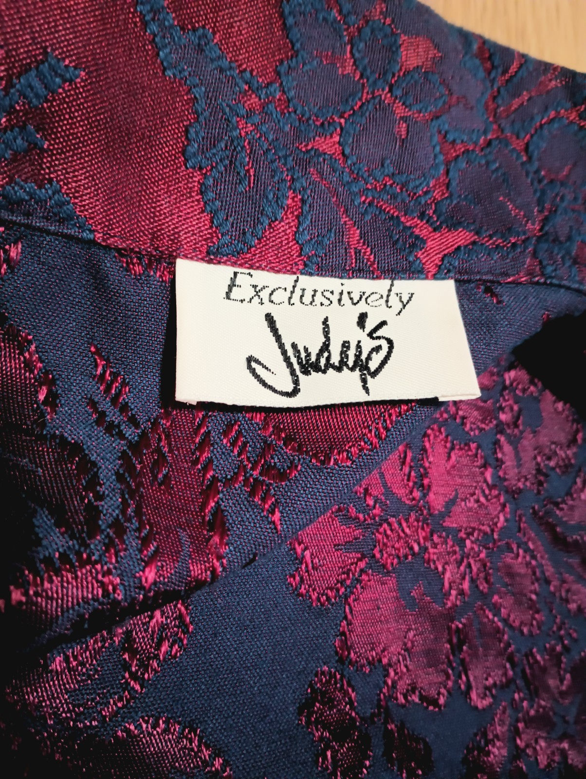 Vtg 80s JUDY’S Burgundy Navy Jacquard Blazer Jacket holiday festive steampunk S
