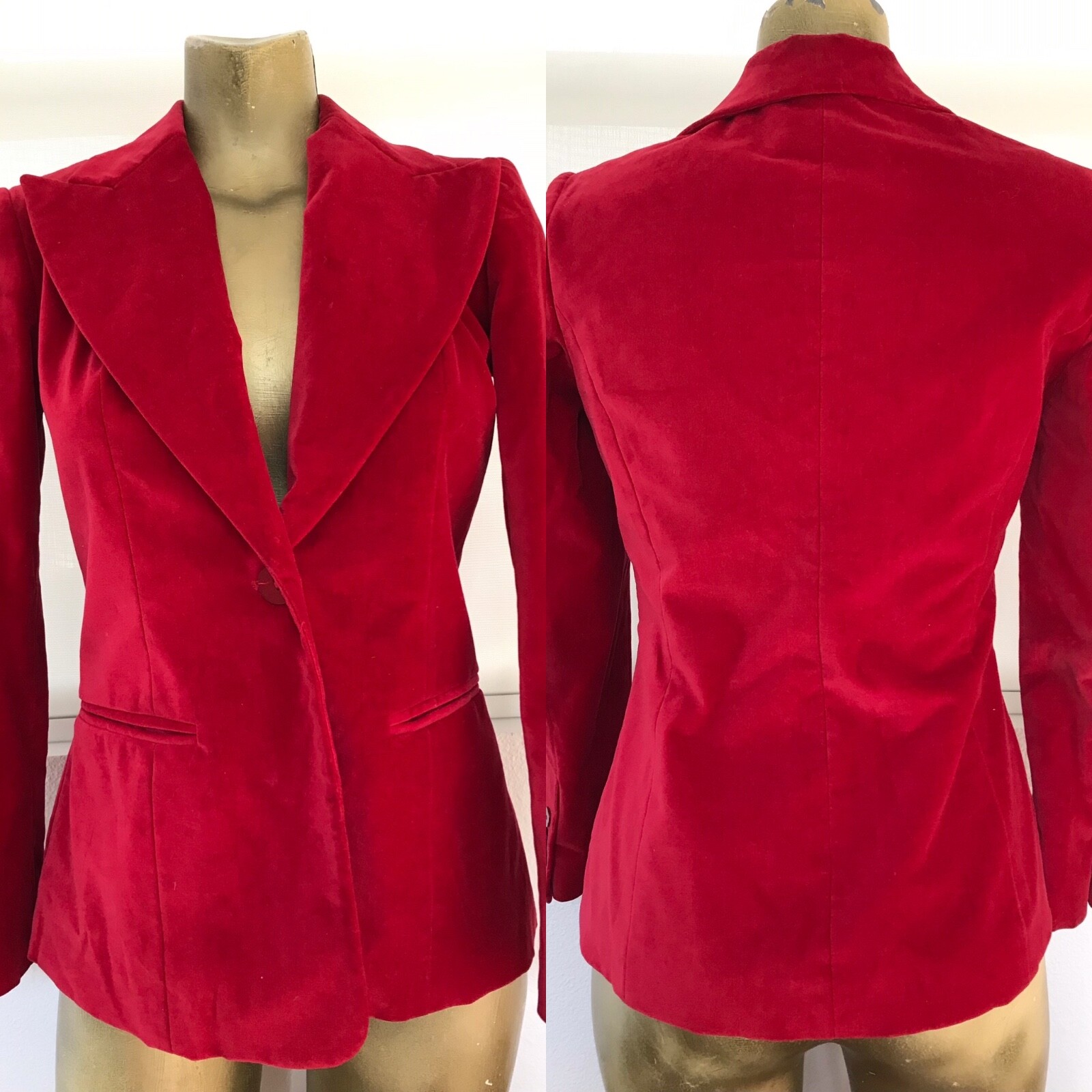 VINTAGE 80s Disco Era BLOOMINGDALES Red VELVET TUXEDO Smoking JACKET Size 2P