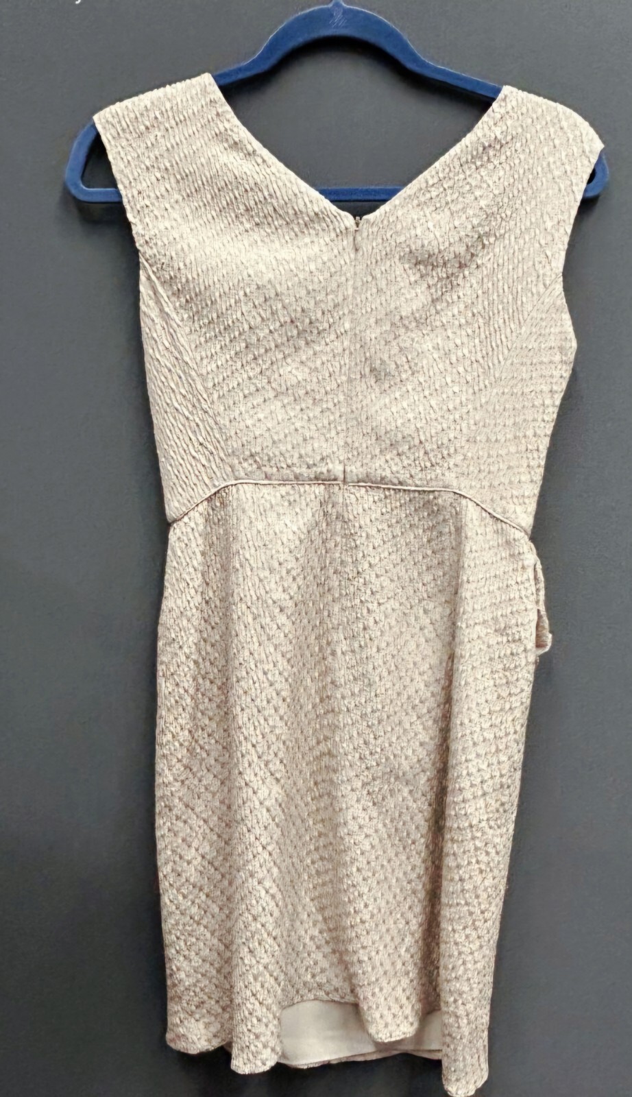 Vintage Armani, flocked beige cocktail dress, lined, cotton/silk. Size 4
