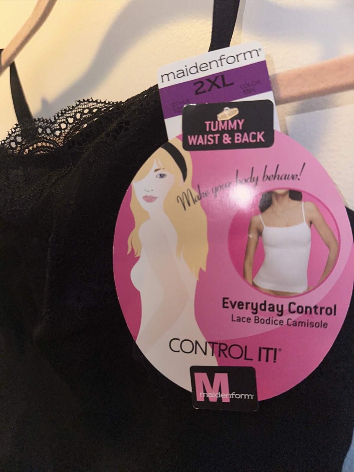 MAIDENFORM 12598 Sz:2XL-Black Control It Lace Bodice Everyday Control Camisole