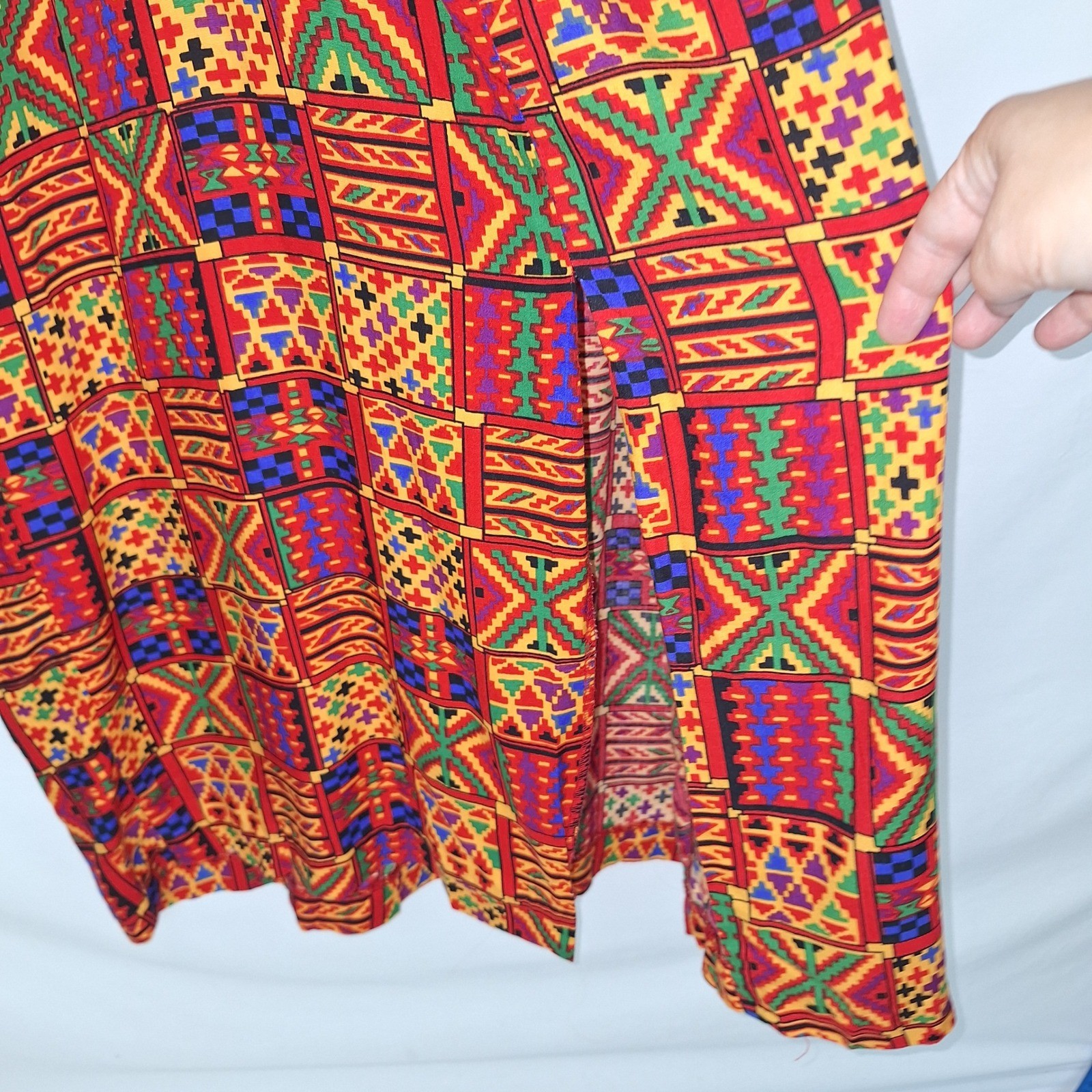 Vintage 90s Betsy Lauren Patchwork Tapestry Dress Back Bow Cutout Art Teacher 22