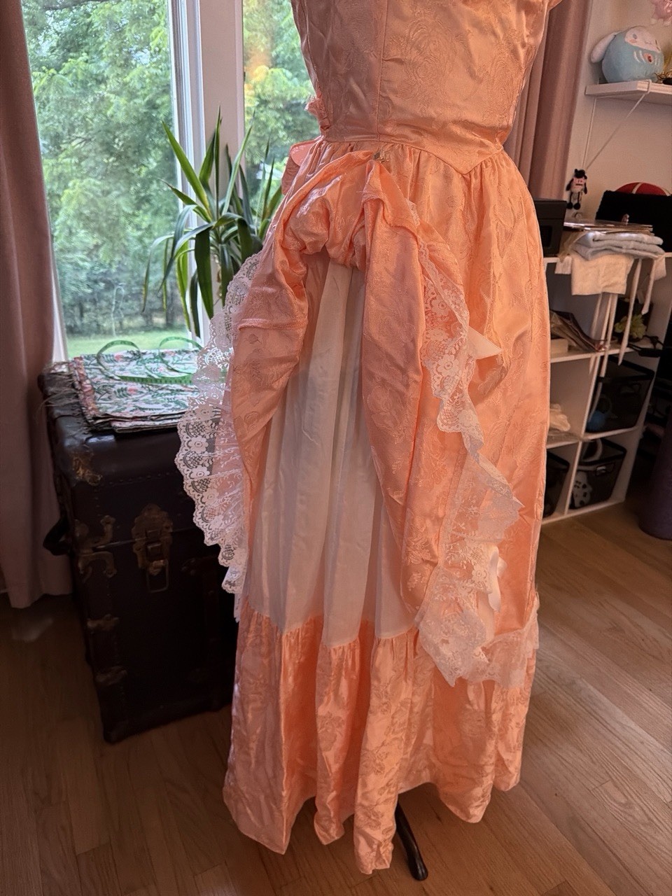 Precious Moments 1980s Peach Dress With Ruffles And Lace Size 7/8