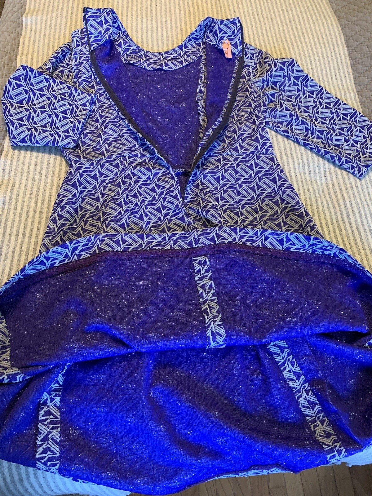Vintage Custom Purple Metallic Silver Double Knit Stretch Fit & Flare Dress-M/L