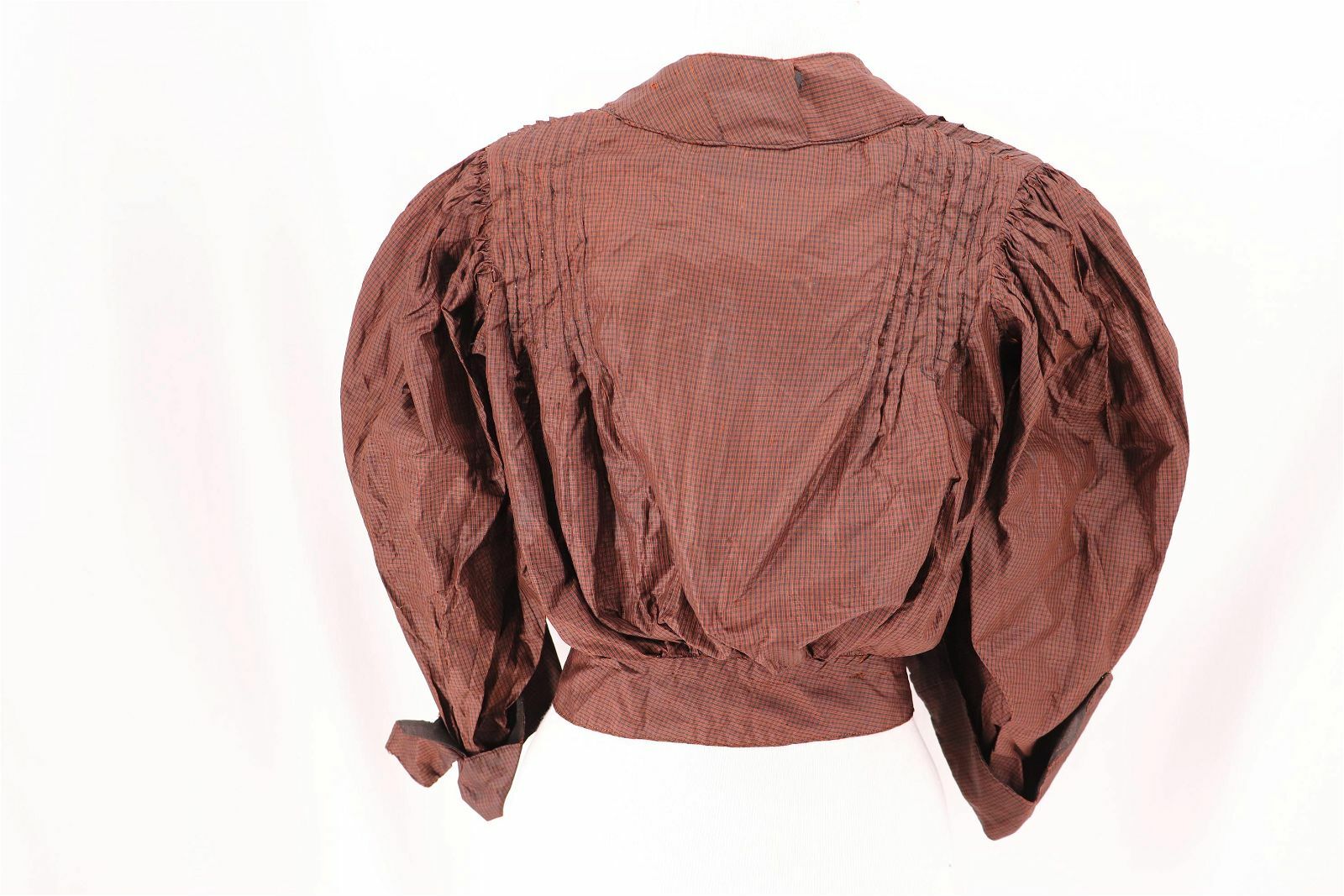 Antique Edwardian Brown Plaid Silk Wrap Bodice Top 1890s -1910s Early 1900s