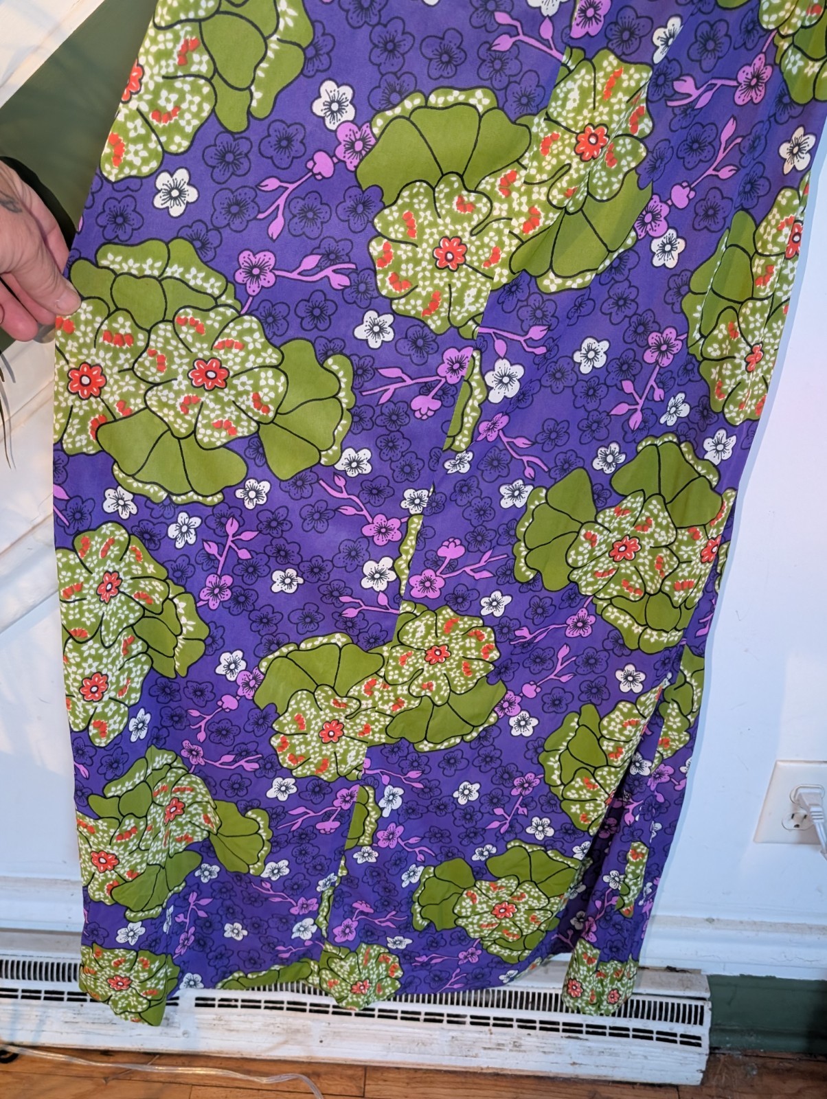 Vintage 70s HOUSE OF NINE Floral Halter Maxi Dress S Nylon Az 7 Green Purple