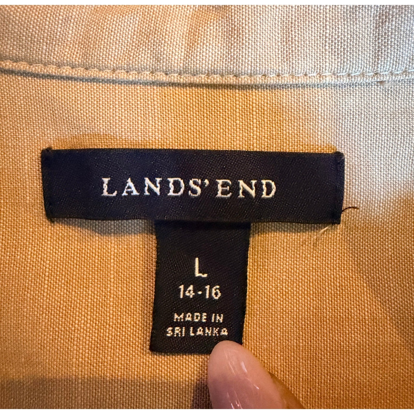 Lands End Womans Tan Cotton Button Down Shirt Long Sleeve L 14-16 Preppy Neutral