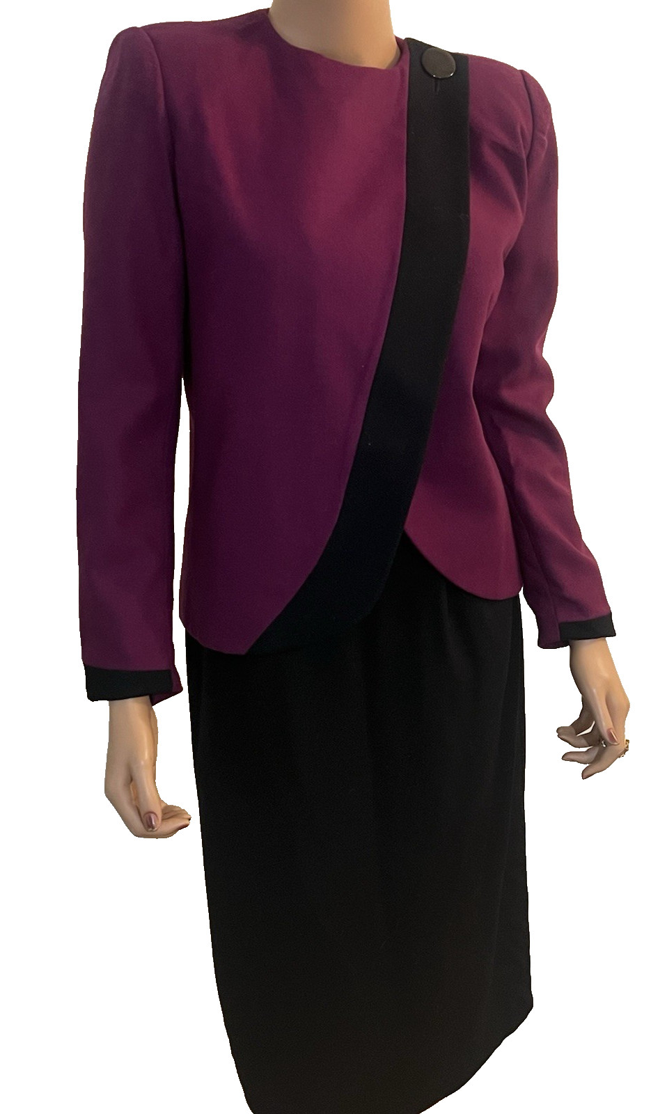 Vintage 80s Skirt Suit Stirling Cooper Size 6/7 Small 100% Wool Cranberry Red