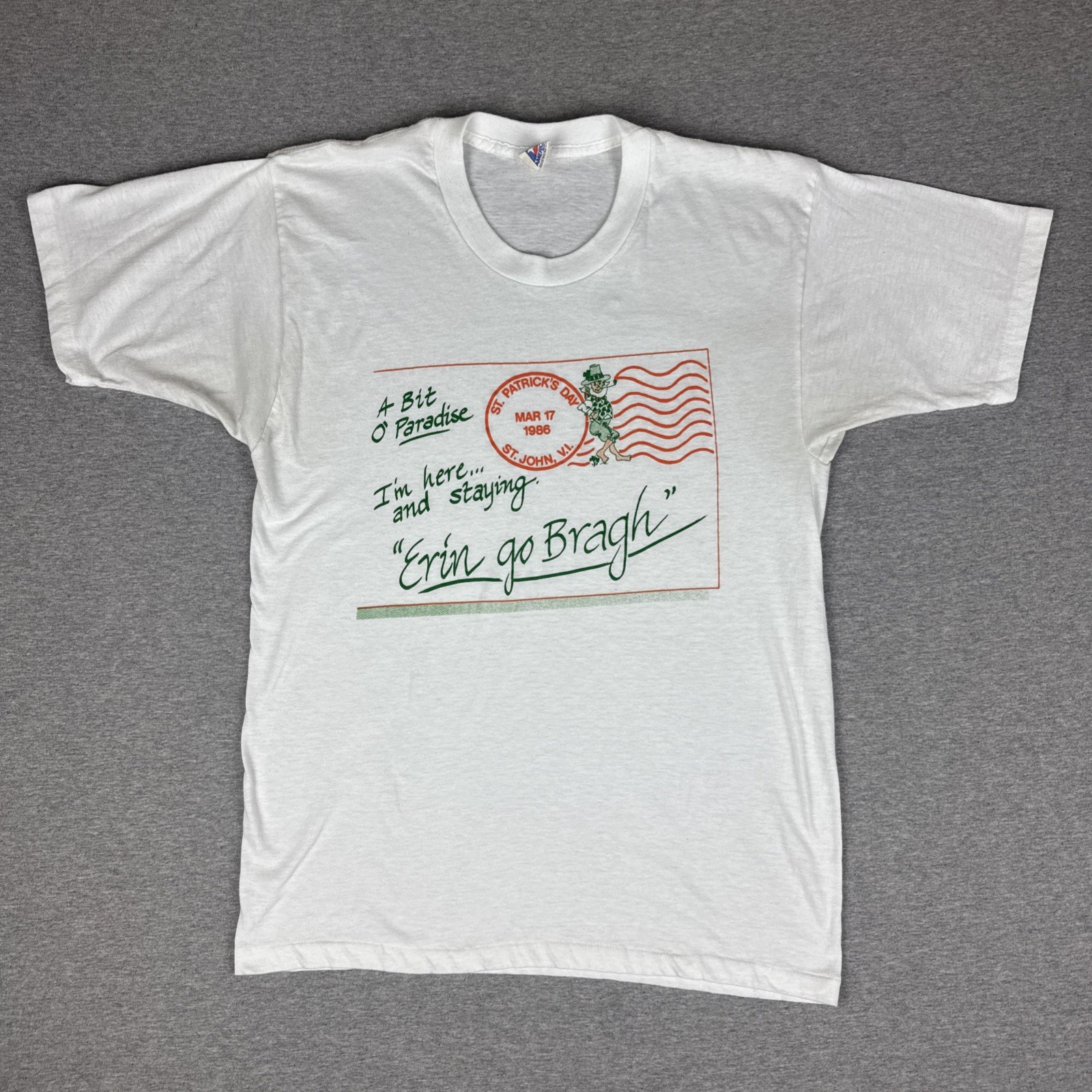 Vintage Single Stitch T-Shirt St Patricks Day 1986 St Jon USVI Postcard