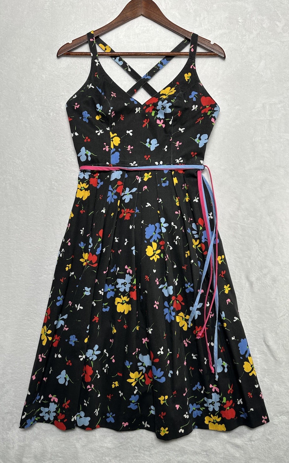 Vintage 60s Lanz Originals Black Floral Sundress Dress Sz 4 XS Pinup Rockabilly