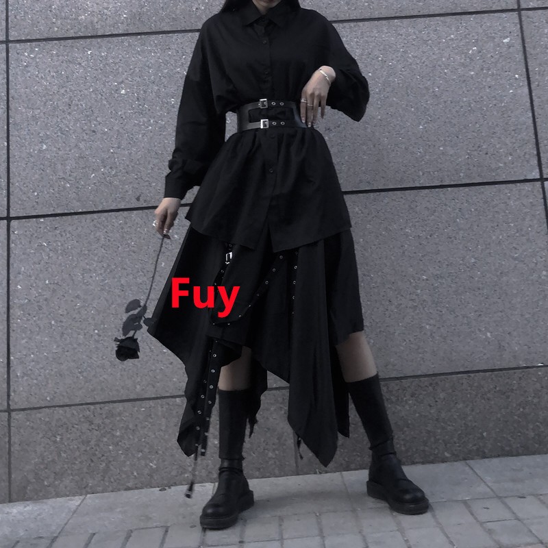 2025 Vintage Women’s Shirt Asymmetrical Yamamoto Dark-Style Maxi Dress Set