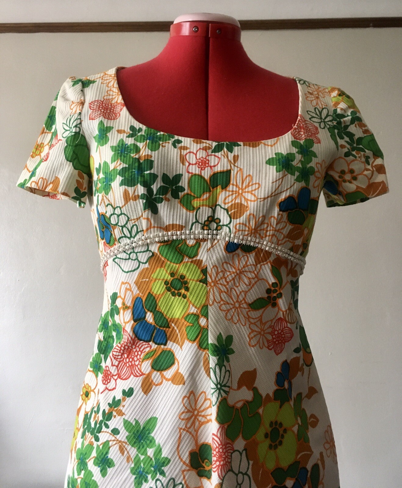 Vintage Harmay 60s 70s Hostess Floral Rhinestone Party Cocktail Maxi Dress S