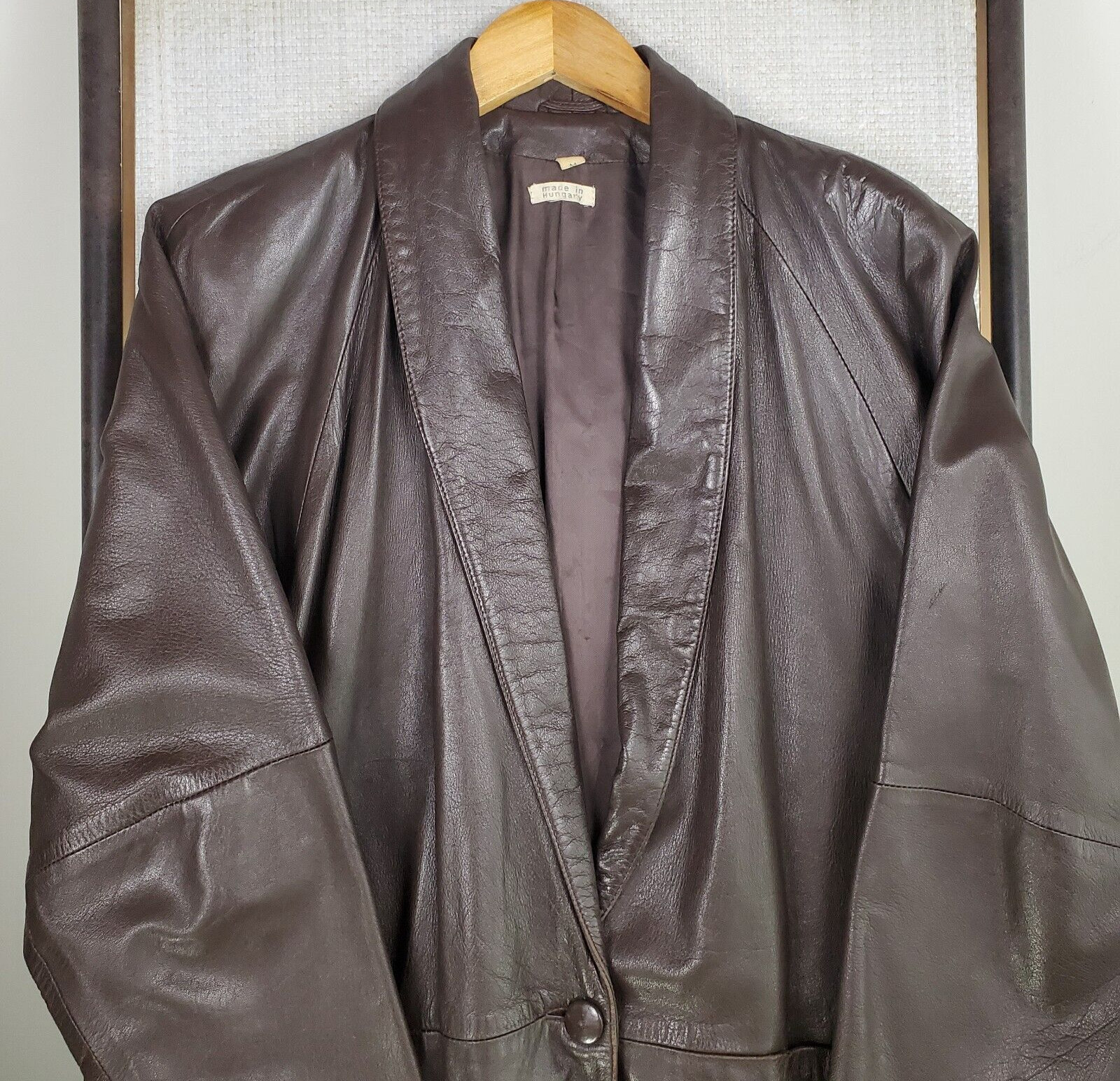 VTG ANONYMOUS Womens Size Medium Leather Shawl Collar Chore Barn Coat Jacket