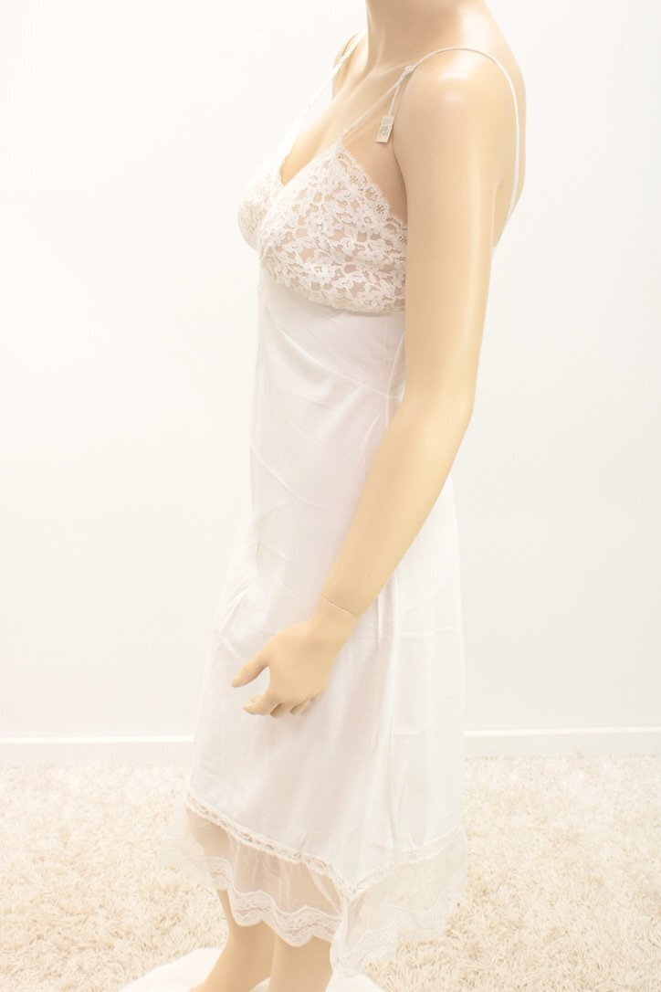 Vintage New M’lle Smart Full Slip size 32 34 White Nylon Flounce Lace Trim NWT