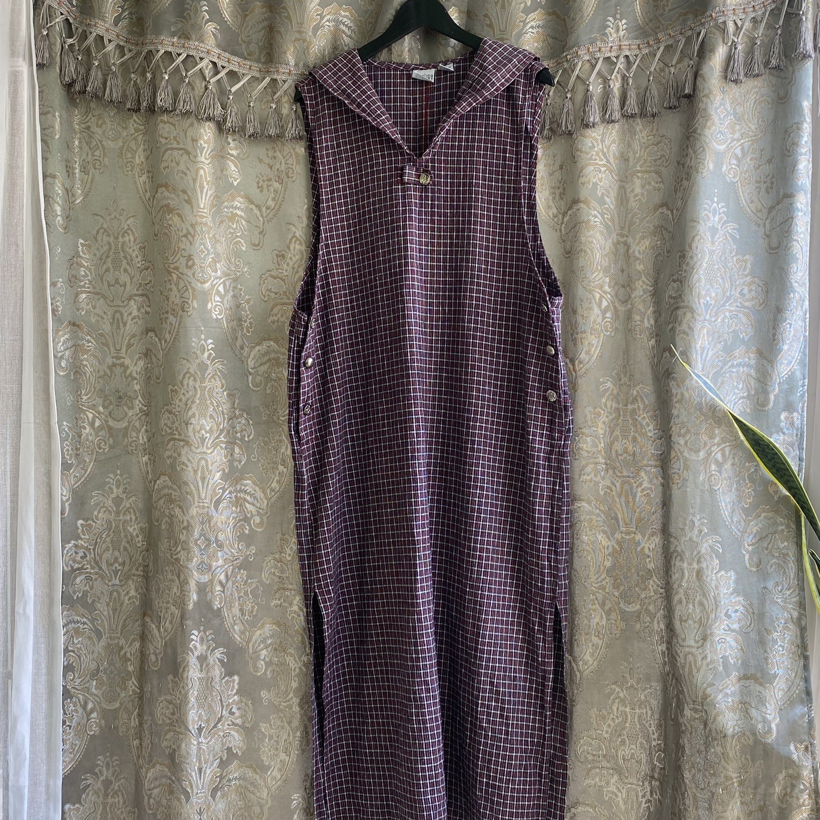 Carolina colours plaid jumper/ pinafore dress w sailor collar & buttons 16