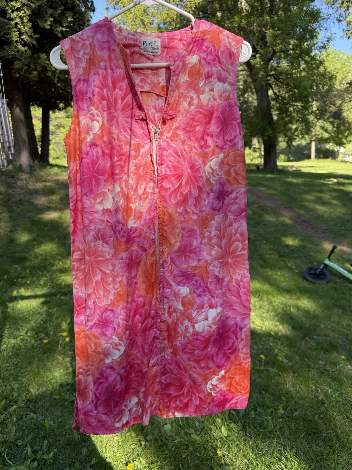 Vintage Hawaiian 1960s Day Glo Pink Floral Shift Dress Xs 60s Mod