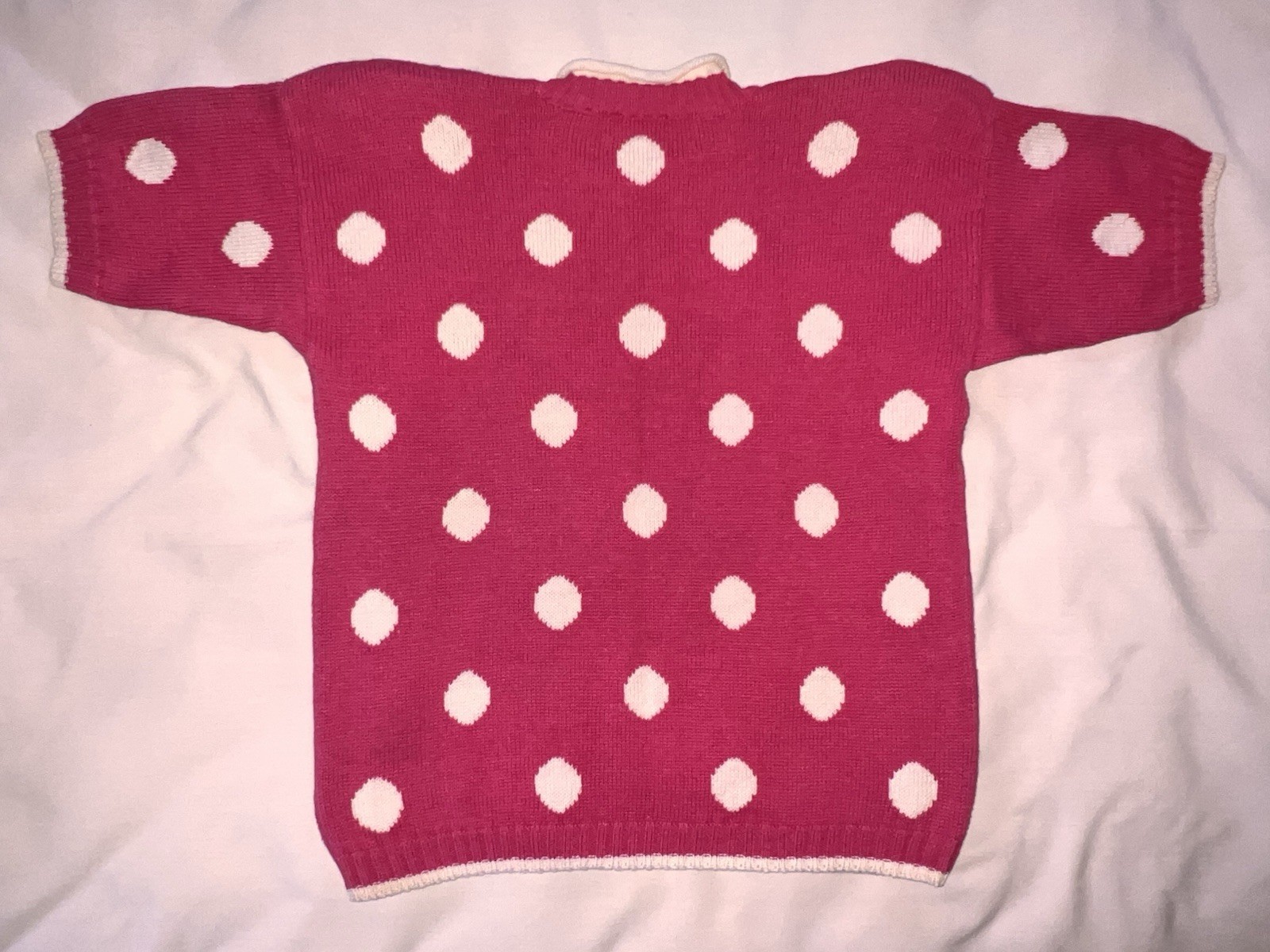 1980’s Pink Polka Dot Short Sleeve Sweater Chaus Sport Medium Shoulder Pads