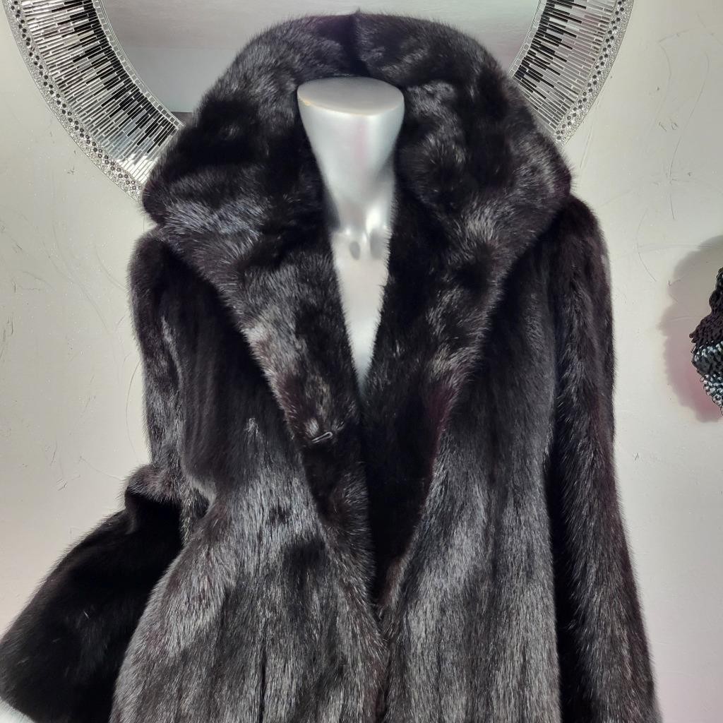 PARISIAN FURS~M/L~STUNNING VINTAGE BLACK GENUINE REAL FULL LENGTH MINK FUR COAT