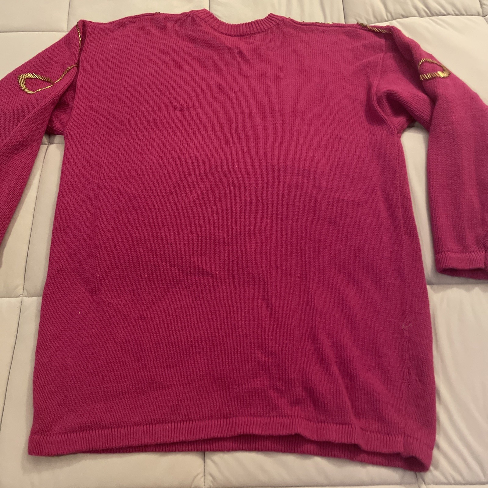 Vintage Raspberry Burgundy Knit Sweater Gold Bead Accents 80s 90s Grandma Core