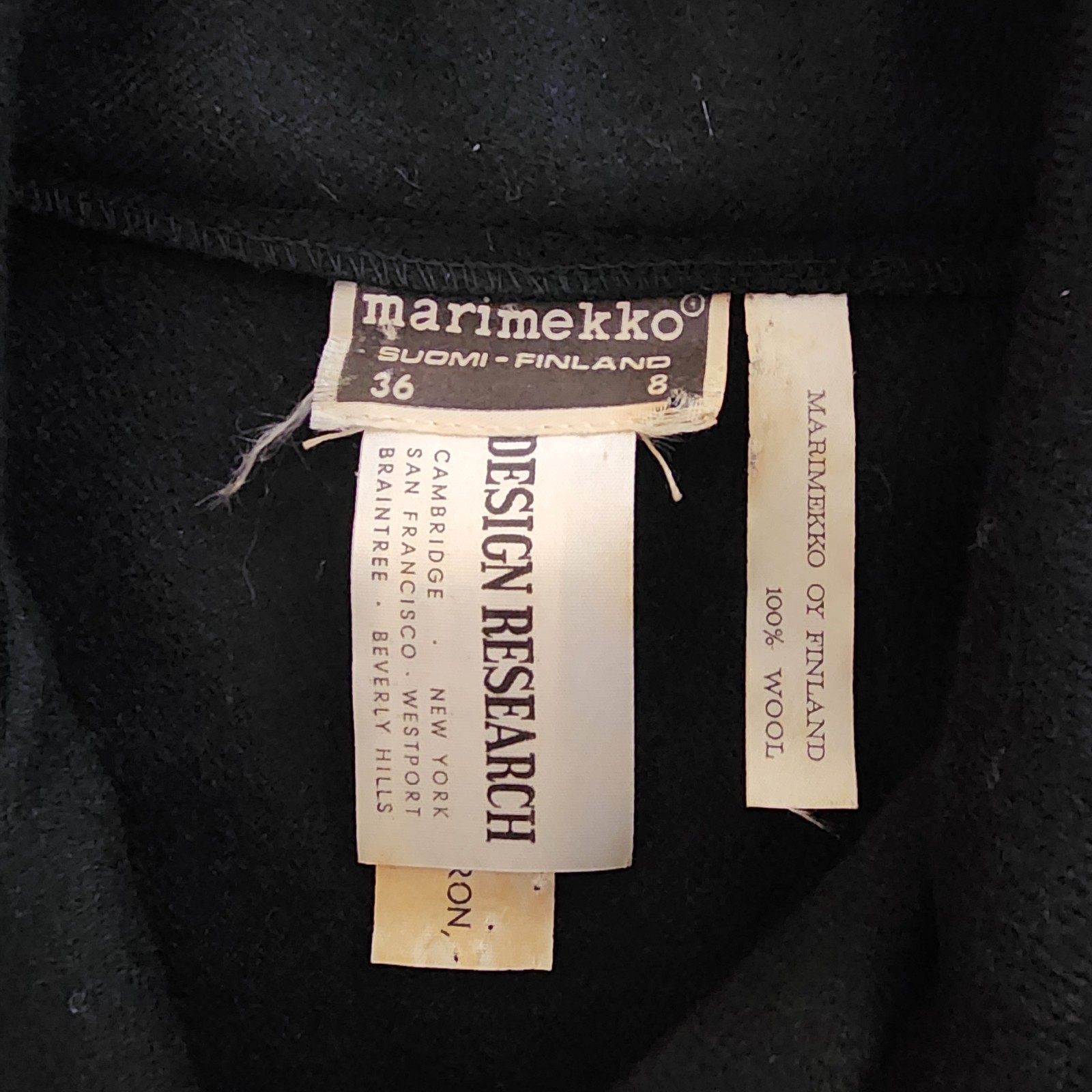 VINTAGE 70s Marimekko Design Research Button Front Dress 36 Black ORIGINAL BELT