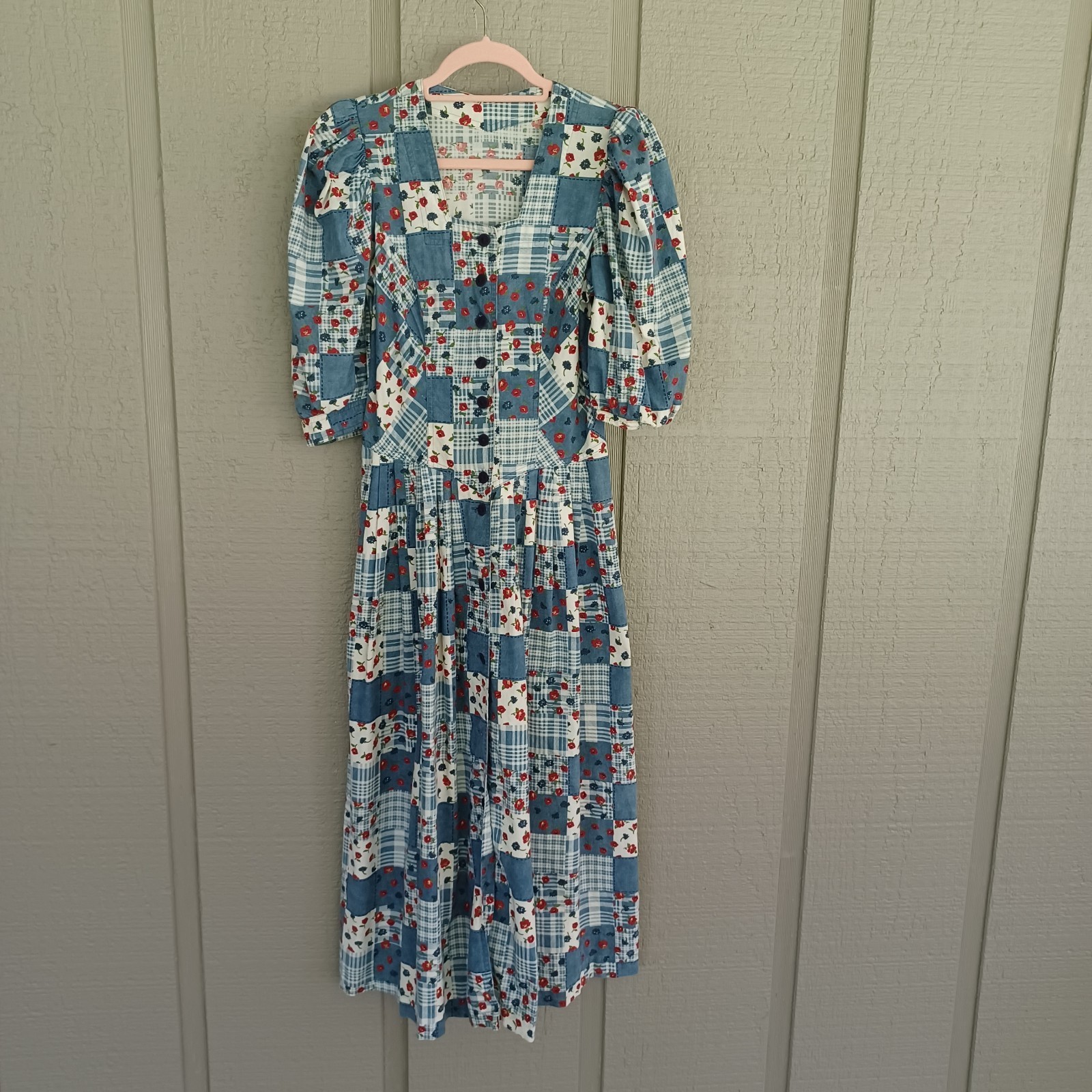 Salzburger Dirndl Vintage Floral Patchwork Midi Dress Size 36 Cottage Feminine
