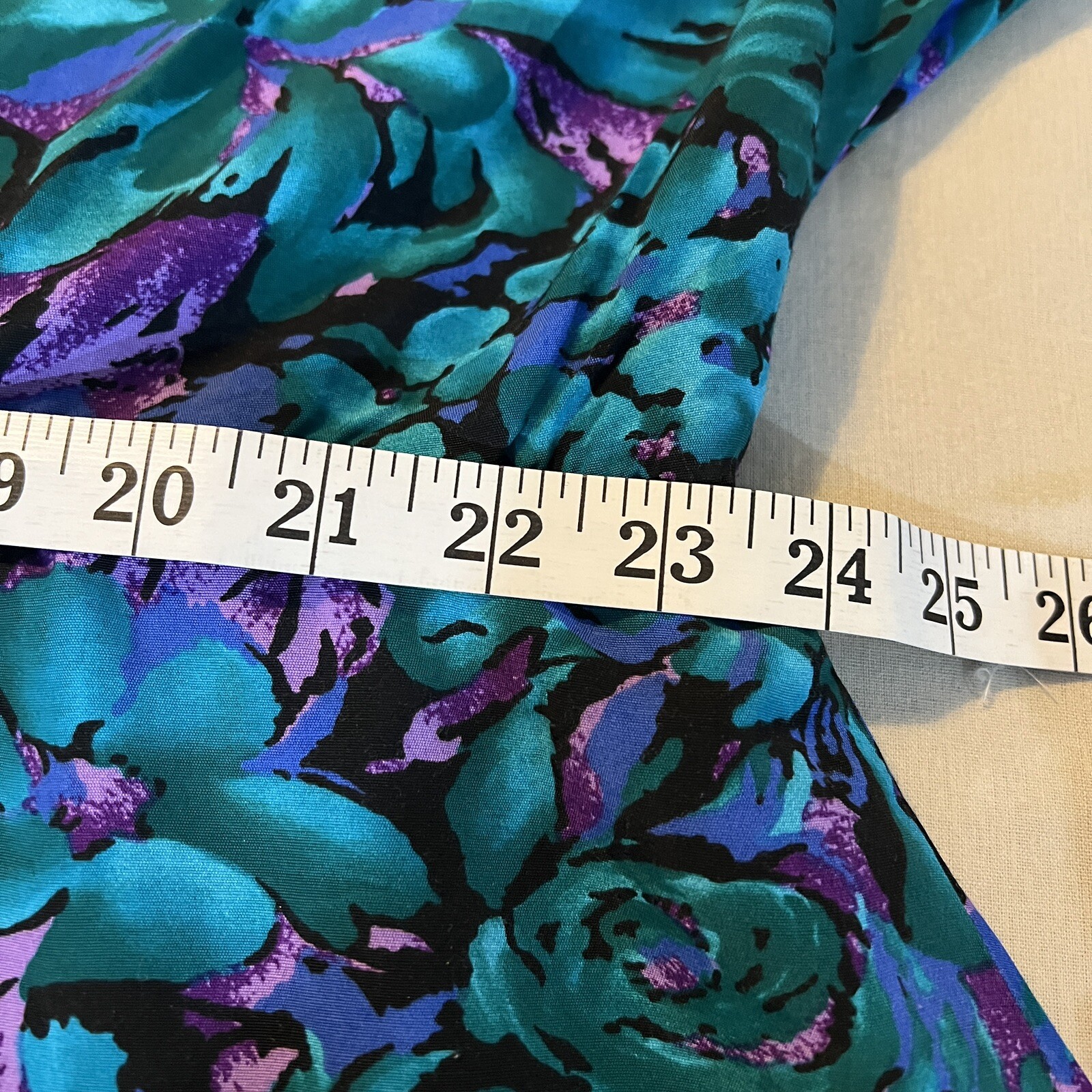Sally III Vgt Dress 1980 Size 24 Black Teal Purple Floral Rayon Button Front