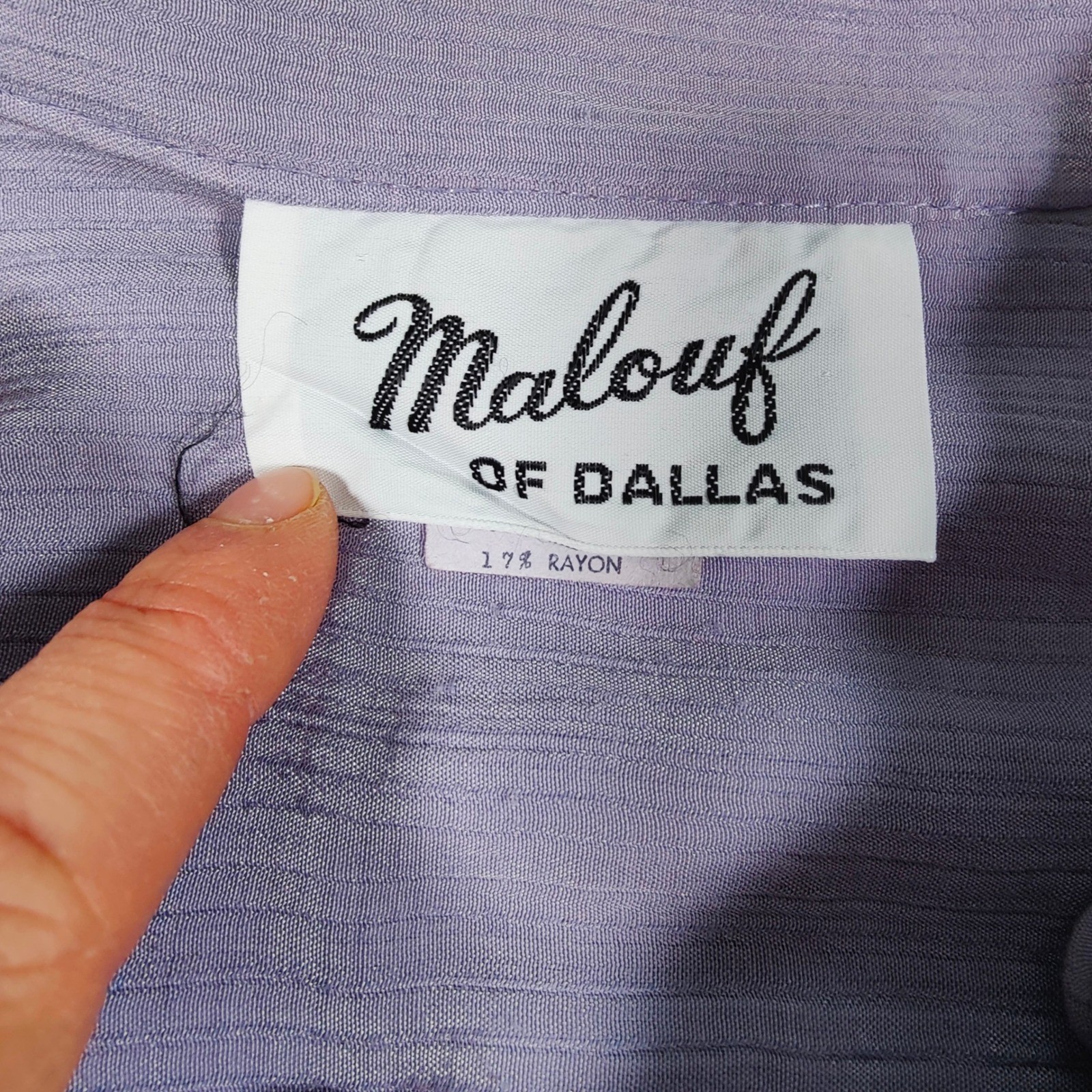 Vintage Malouf of Dallas 80s Retro Shift Dress Lilac USA L Mandarin Secretary