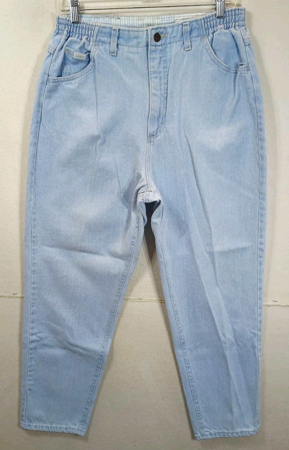 Vintage Lee Light Wash Denim Jeans Elastic Sides Waist Sz 14 Short USA 30×28