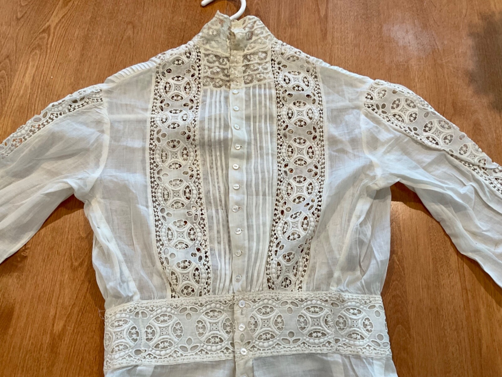 VICTORIAN EDWARDIAN SUMMER GARDEN COTTON LACE TEA WEDDING DRESS EXC XS