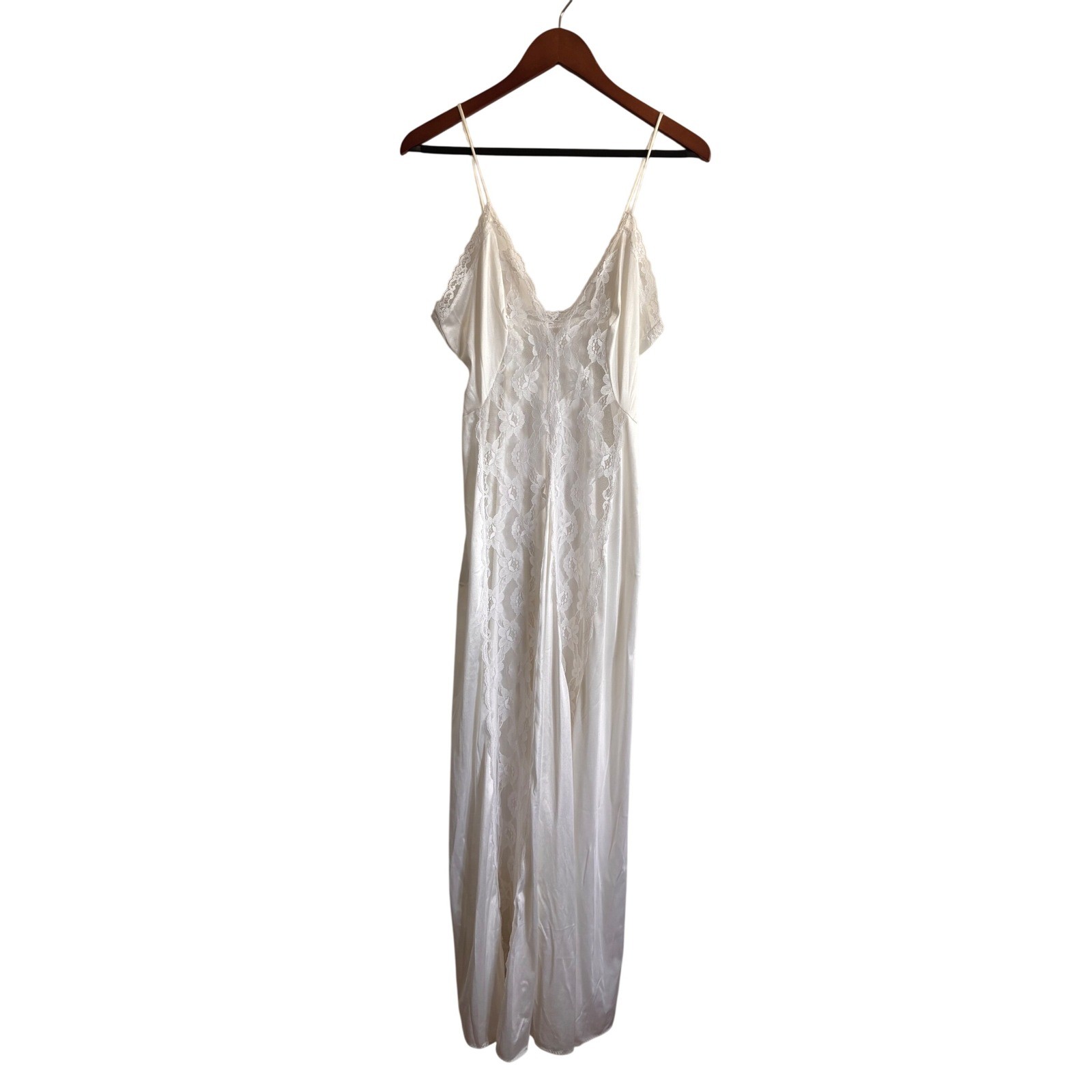 Val Mode Vintage White Lace Maxi Nightgown Slip Dress Small Made in USA