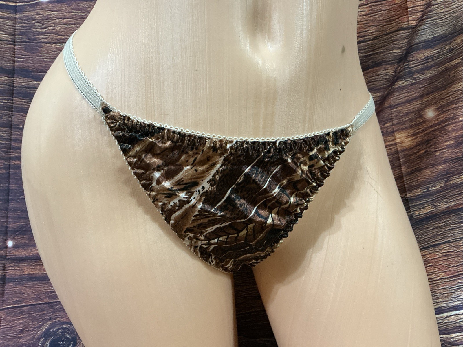 Vintage Polyester Animal Print String Bikini Panties Size Small