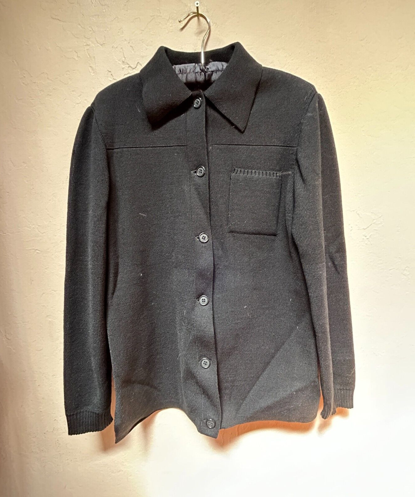 Vintage I. Magnin & Co. Dorce Women Button Front Wool Jacket Medium Black Collar