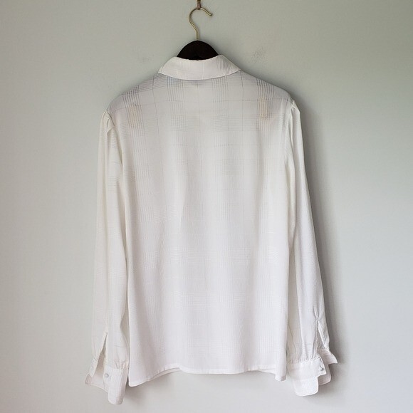 Vintage 80s Messages White Semi Sheer Check Pattern Puff Sleeve Blouse 12