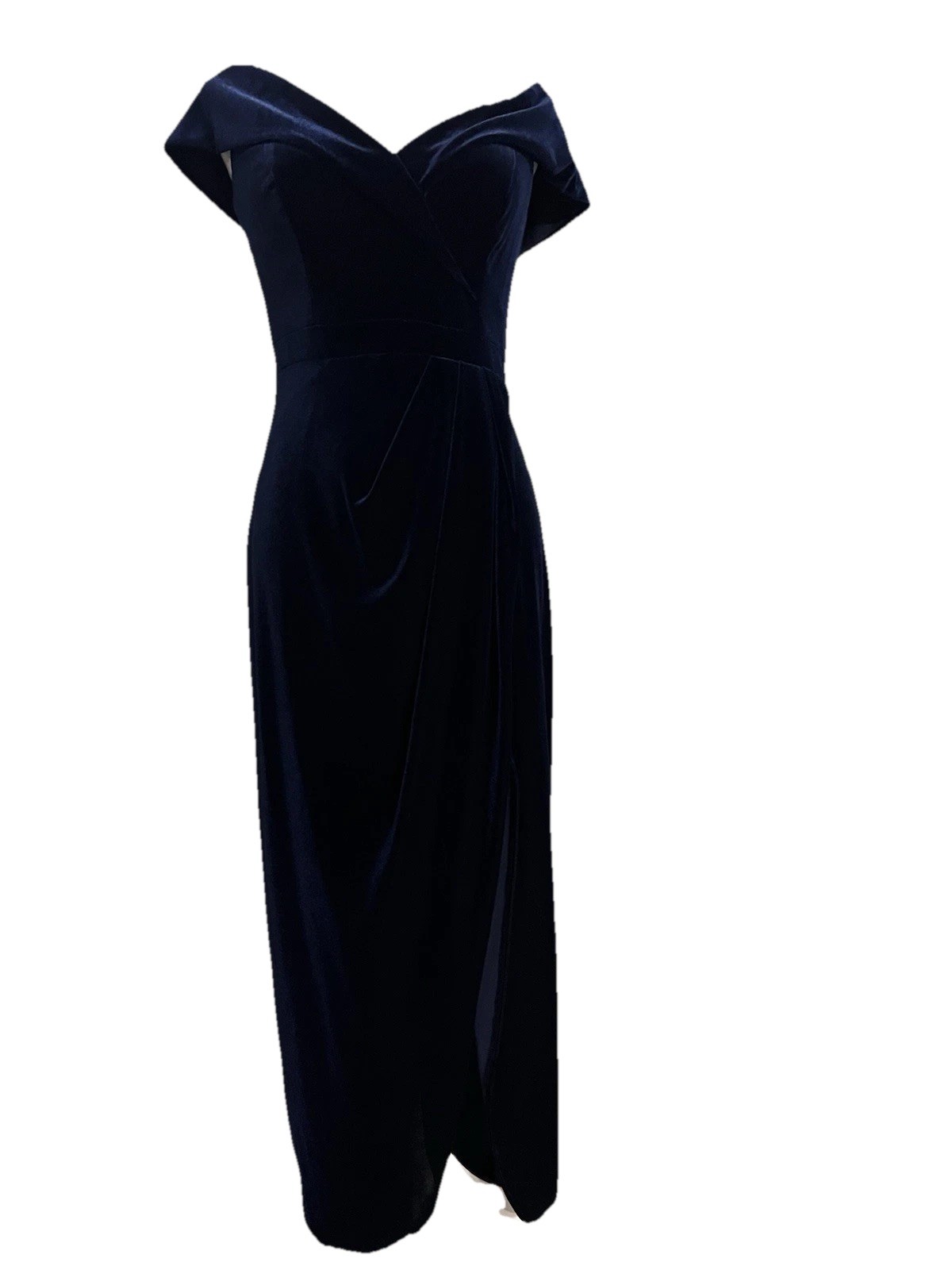 Vintage AQUA Made in USA Velvet Off Shoulder Gown Navy Size 8 NWOT