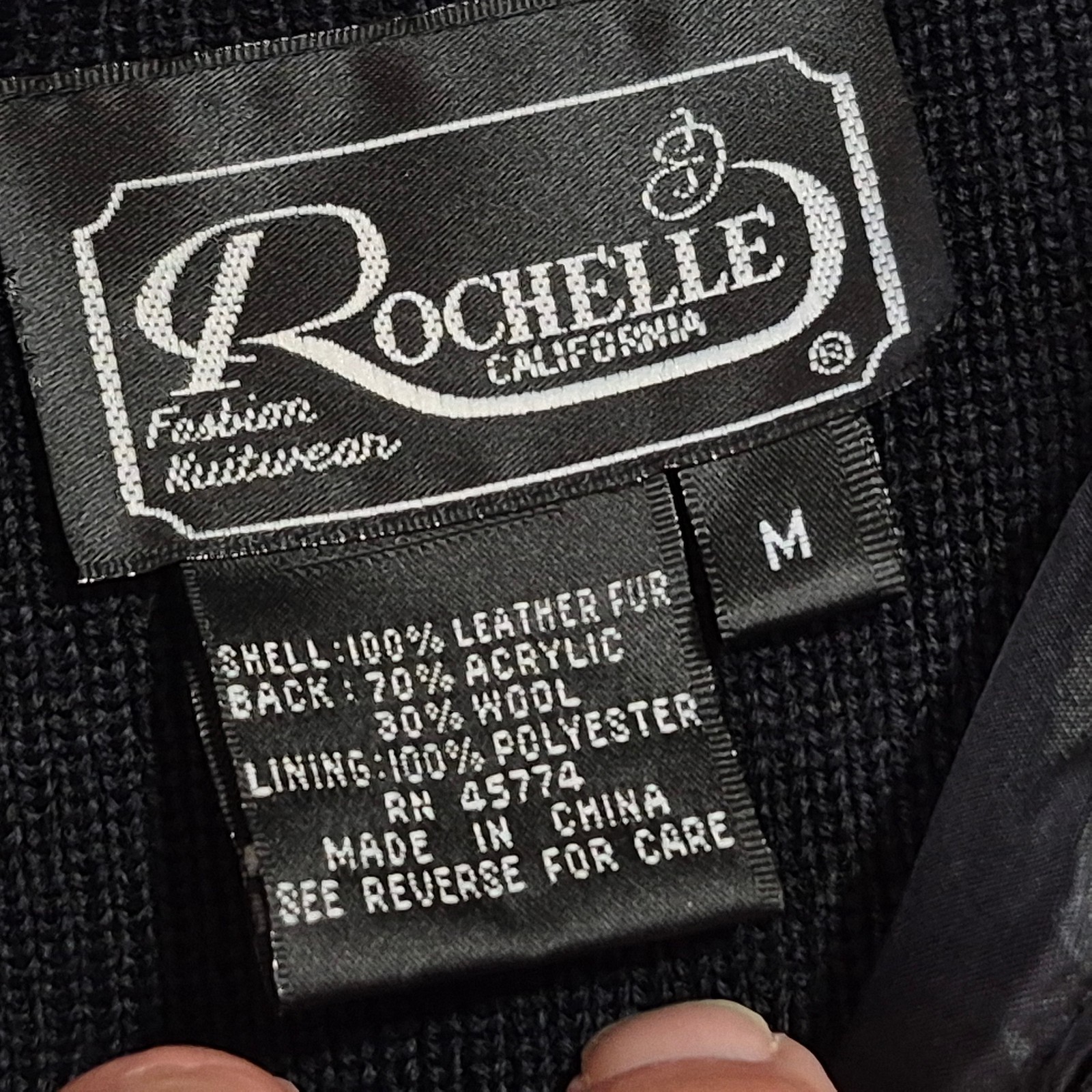 VTG 80s Rochelle California Real Rabbit Fur Wool Sweater Vest Black Medium MINT