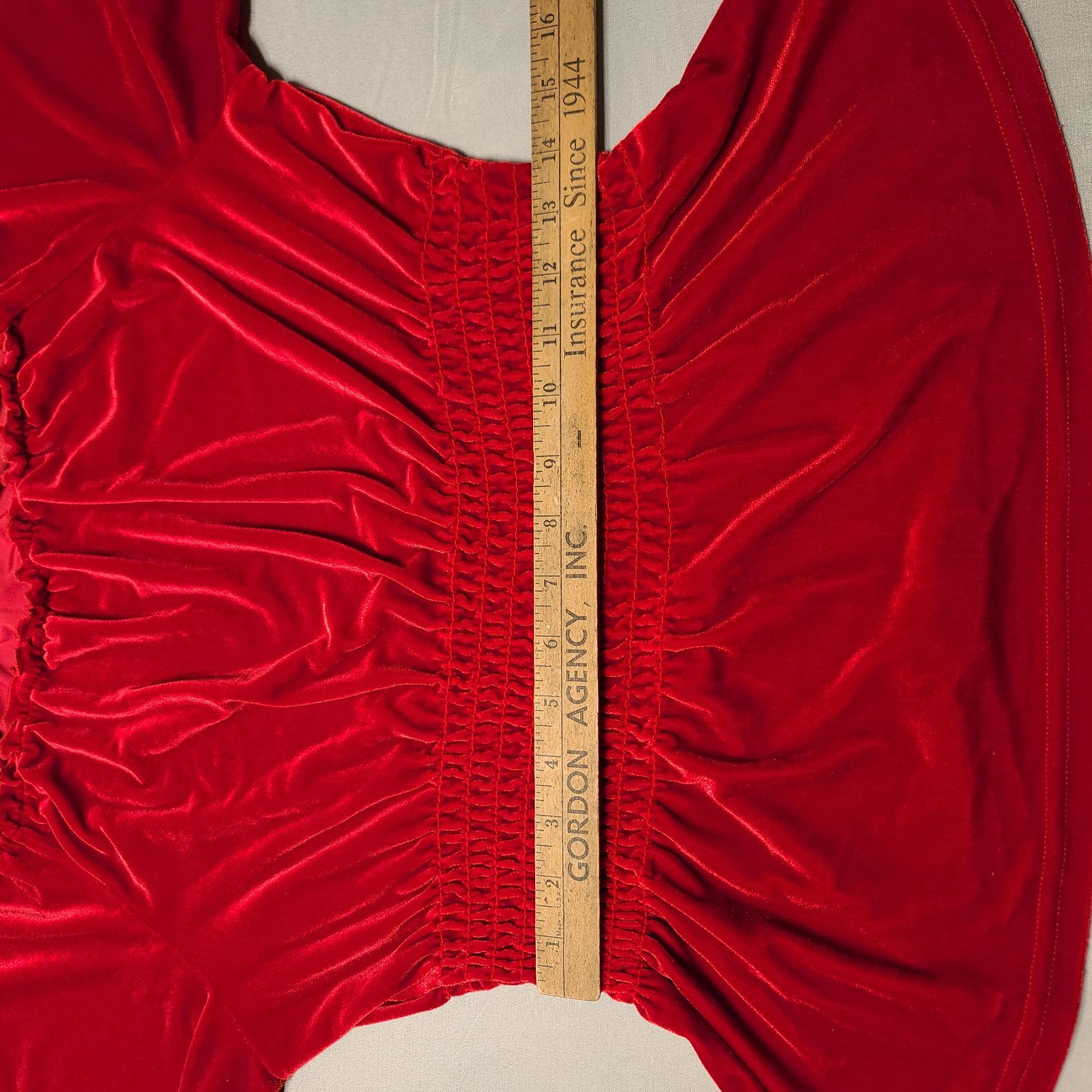 Vintage Jonden Red Velvet Blouse M Square Neck Long Sleeve Smocked Cuffs 90’s
