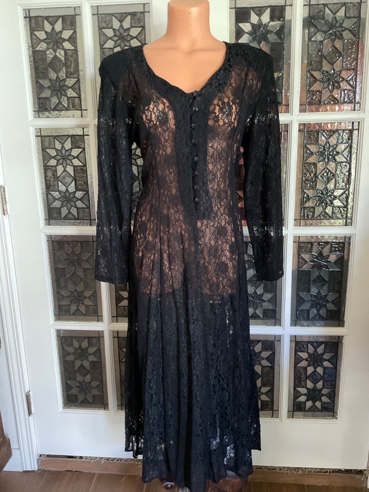 Vtg. Stella Lace Maxi Dress Boho Cottagecore Fairycore whimsical goth witchy