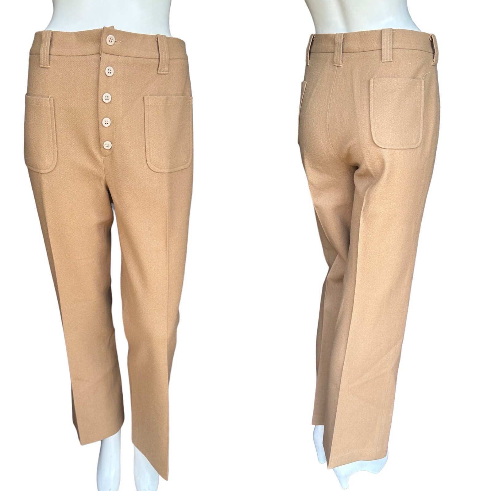 Vintage 60s 70s Ann Robin Bonded Wool Zipper Fly Tan Trousers Size 18 32″ Waist