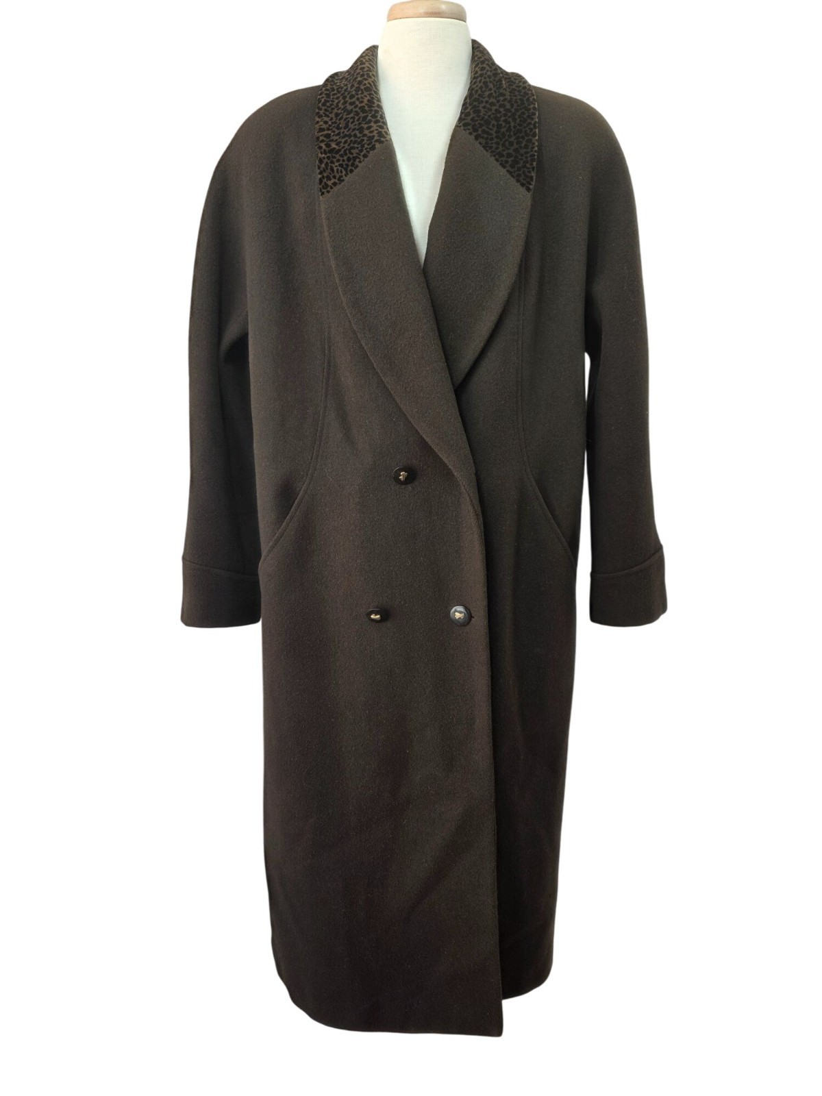 Donnybrook 80s Wool Coat Sz 10 Brown Animal Print Collar AS IS Costume Piece VTG