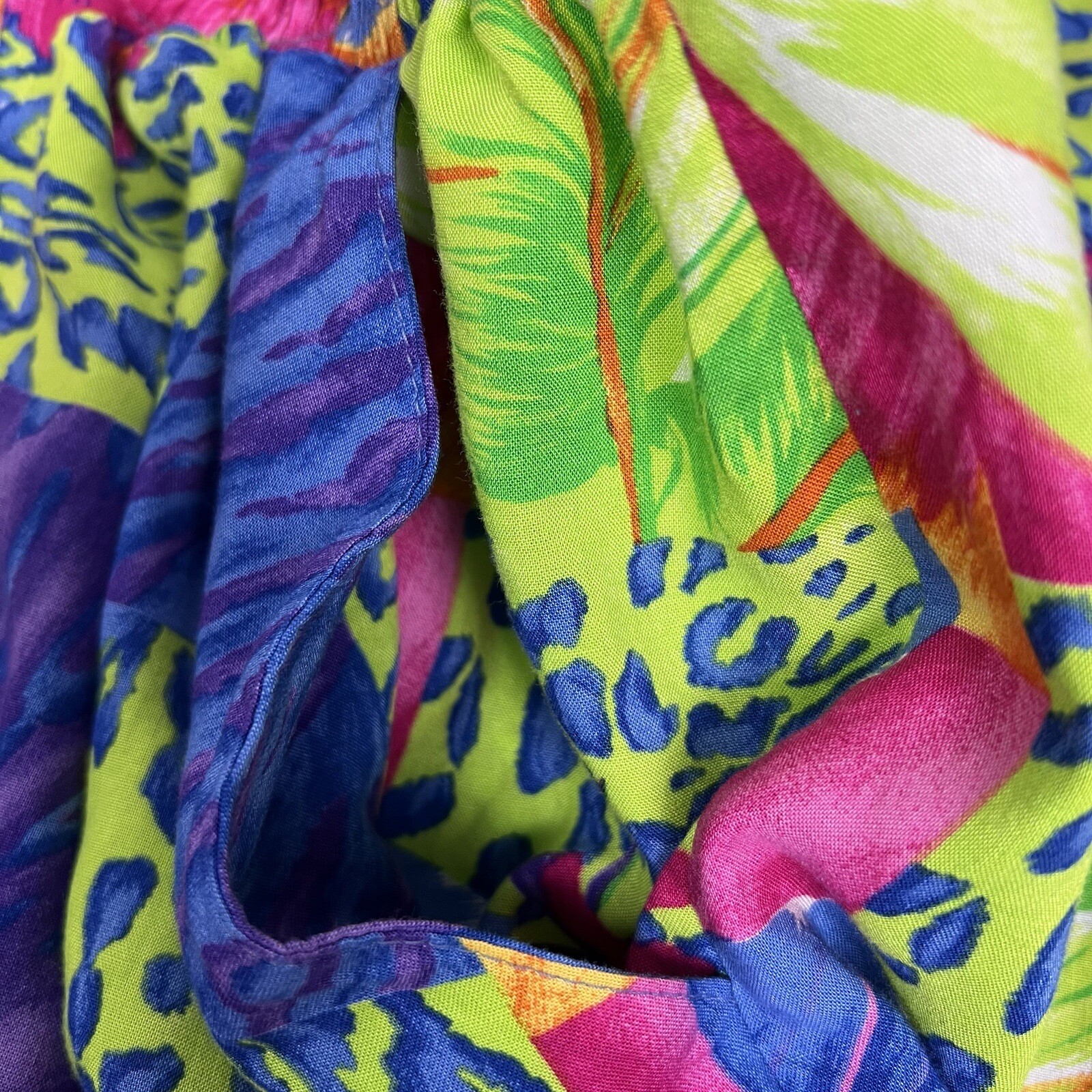 Vintage Sea Suns Neon Bright Floral Tropical Leopard Beach Pants & Top Set XL