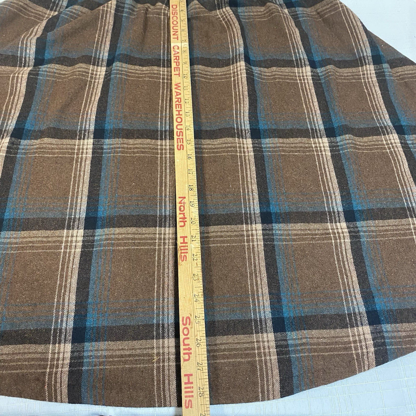 Vintage Half Circle Skirt Brown & Blue Plaid Flair W/ Pocket A Paquette