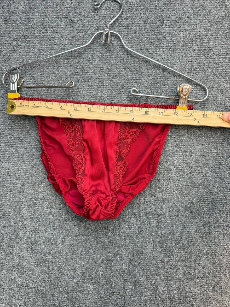 Vintage Red Nylon Lace Panties Women’s Size S Briefs Sheer Hi-Cut
