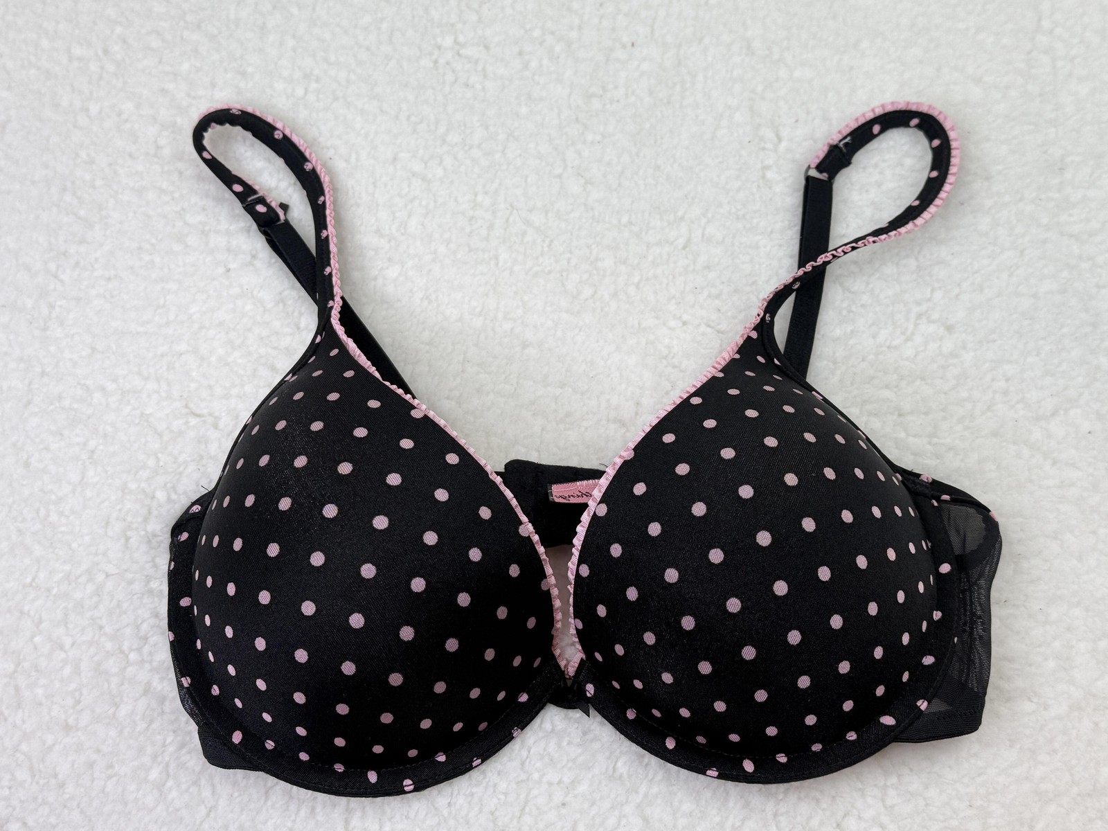 Victoria’s Secret Bra Womens 34D Black Polka Dot Push Up Pink Sexy Little Thing